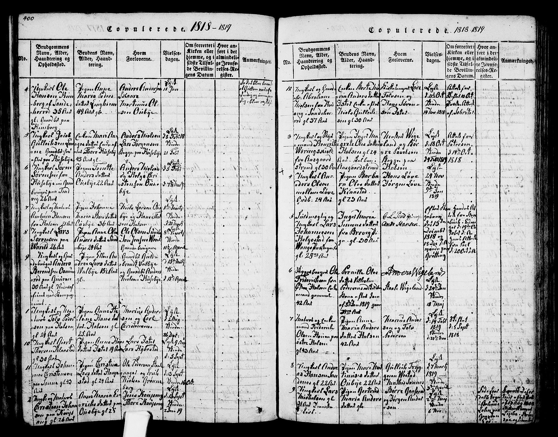 Tjølling kirkebøker, AV/SAKO-A-60/F/Fa/L0005: Ministerialbok nr. 5, 1814-1836, s. 400-401