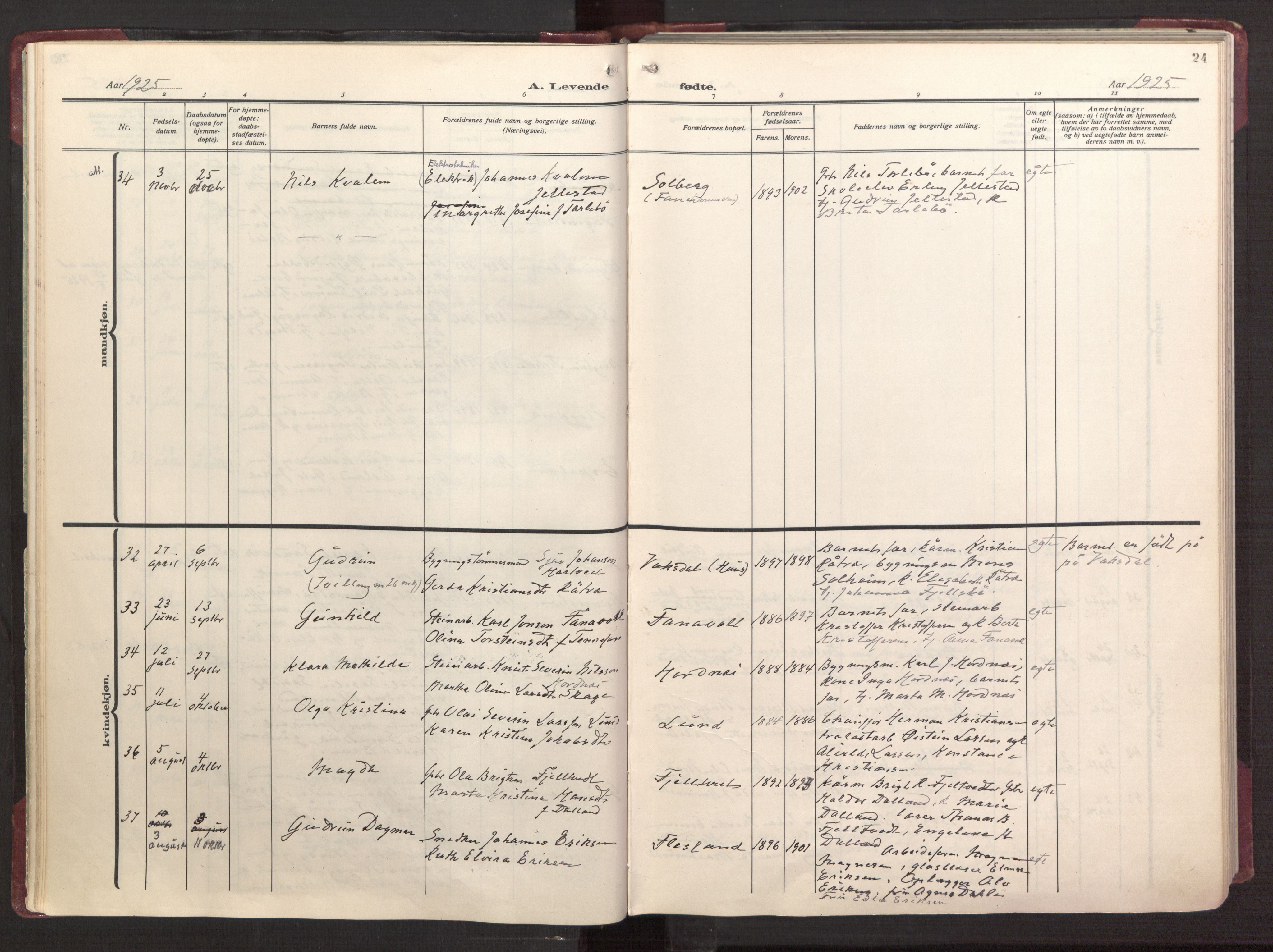 Fana Sokneprestembete, AV/SAB-A-75101/H/Haa/Haab/L0006: Ministerialbok nr. B 6, 1923-1967, s. 24