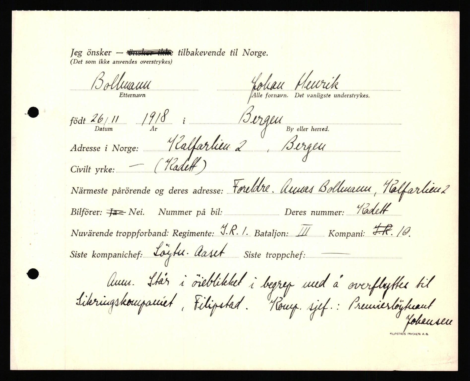 Forsvaret, Forsvarets krigshistoriske avdeling, AV/RA-RAFA-2017/Y/Yf/L0205: II-C-11-2110 - Norske internert i Sverige 1940, 1940, s. 180