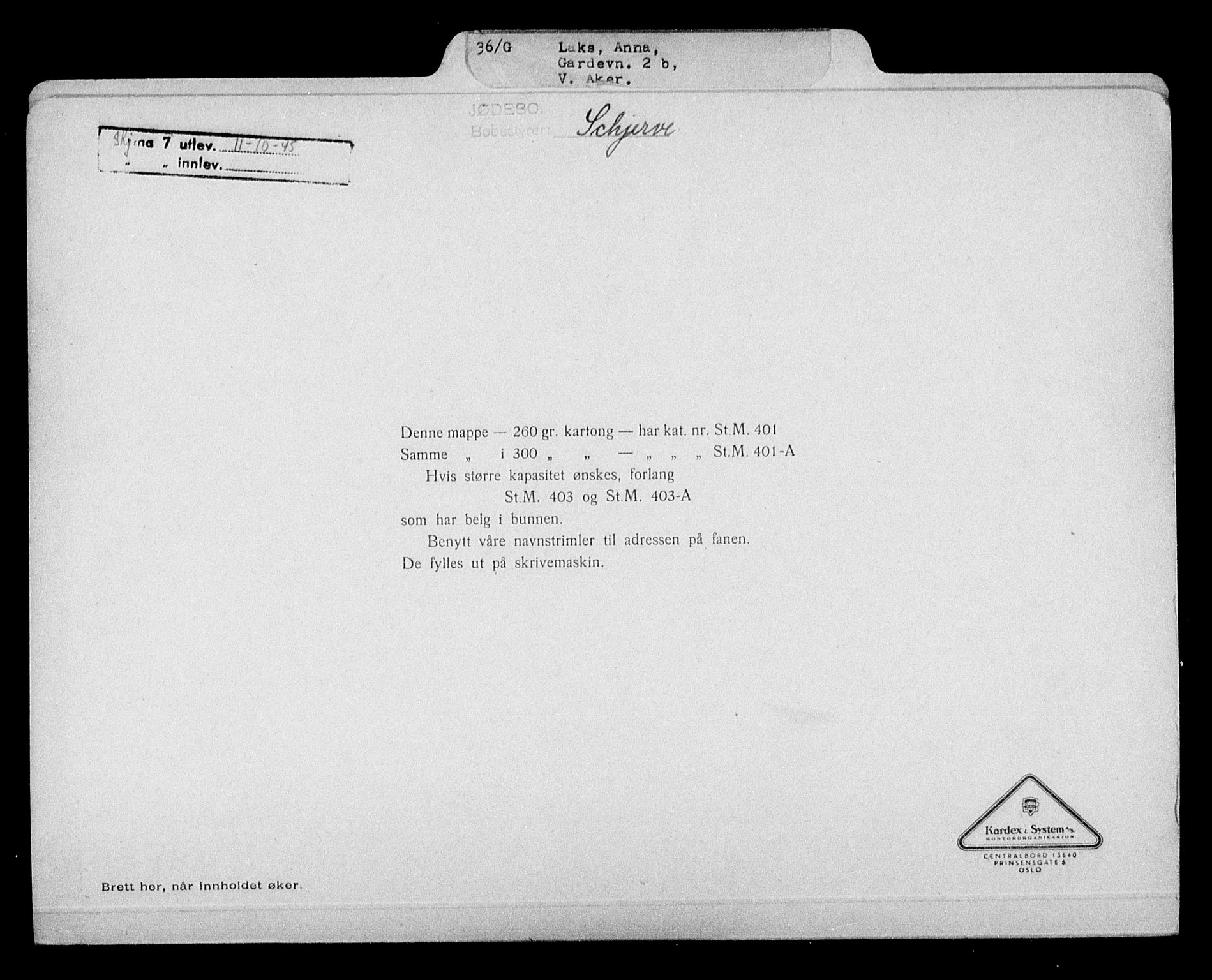 Justisdepartementet, Tilbakeføringskontoret for inndratte formuer, RA/S-1564/H/Hc/Hcc/L0954: --, 1945-1947, s. 312