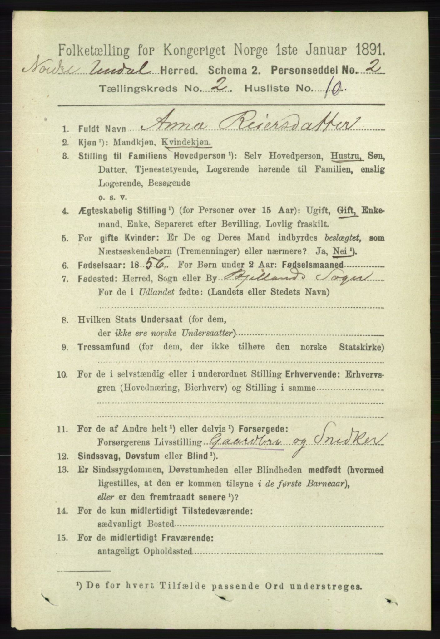 RA, Folketelling 1891 for 1028 Nord-Audnedal herred, 1891, s. 396