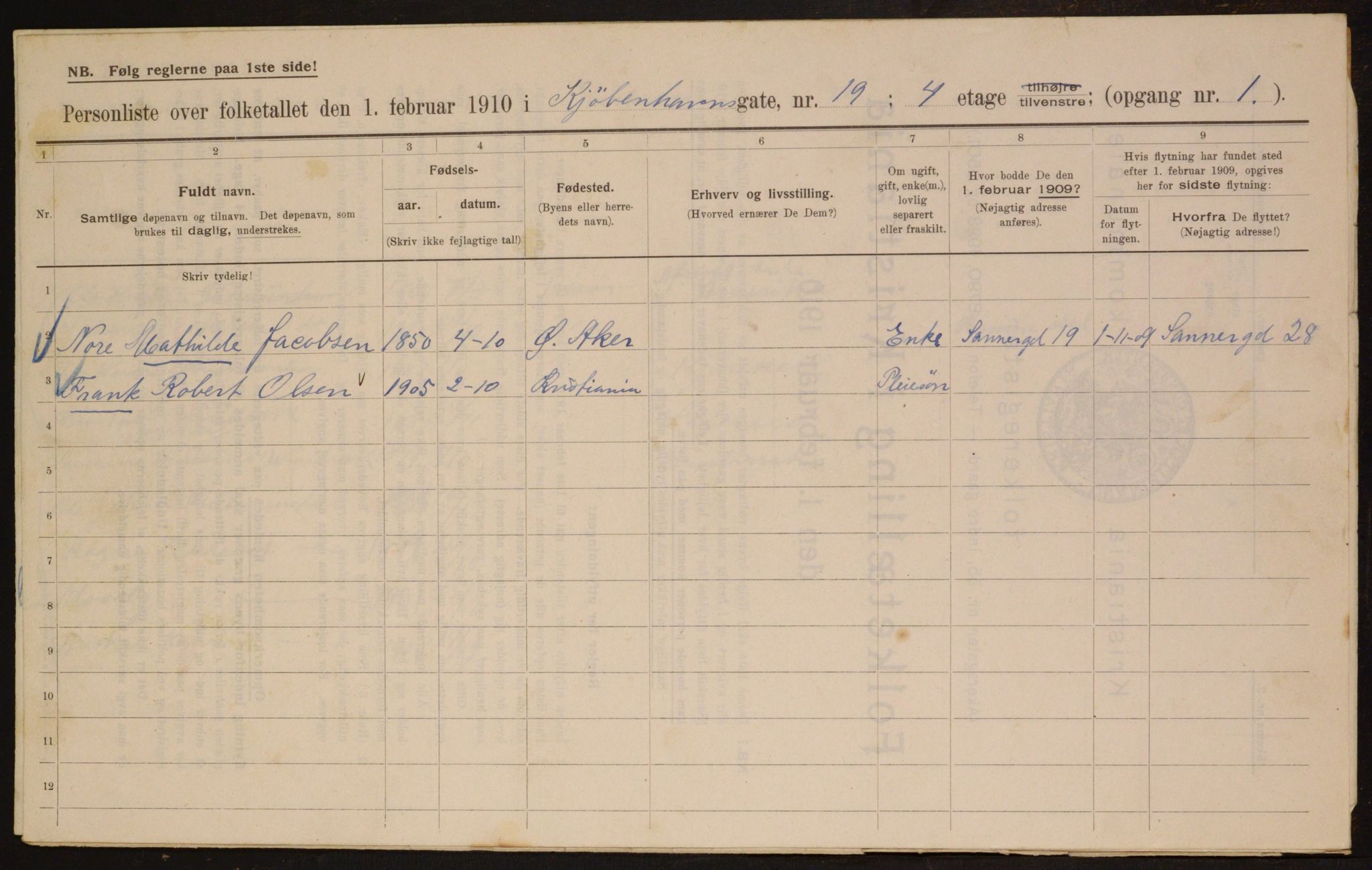 OBA, Kommunal folketelling 1.2.1910 for Kristiania, 1910, s. 50109