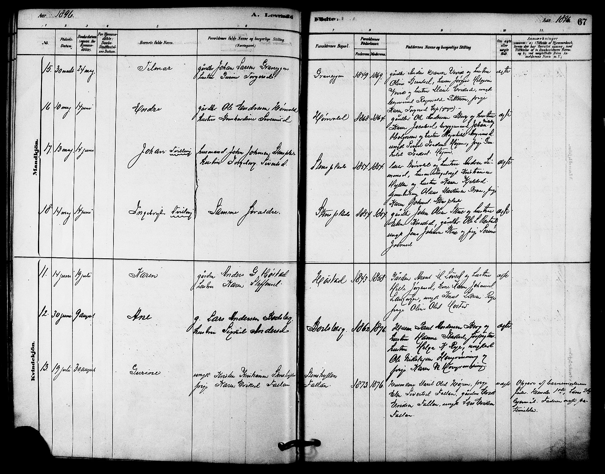 Ministerialprotokoller, klokkerbøker og fødselsregistre - Sør-Trøndelag, AV/SAT-A-1456/612/L0378: Ministerialbok nr. 612A10, 1878-1897, s. 67