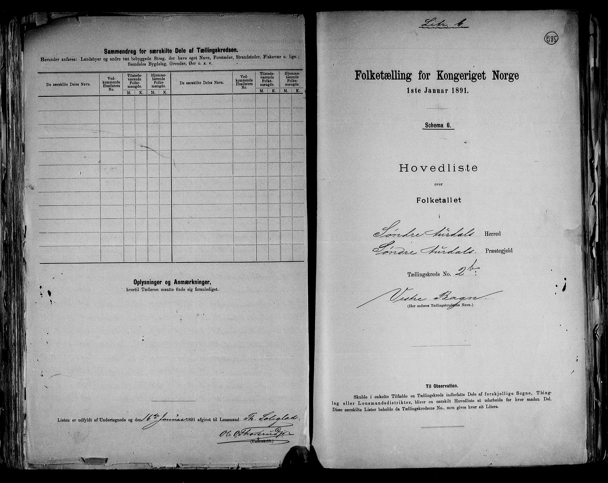 RA, Folketelling 1891 for 0540 Sør-Aurdal herred, 1891, s. 8