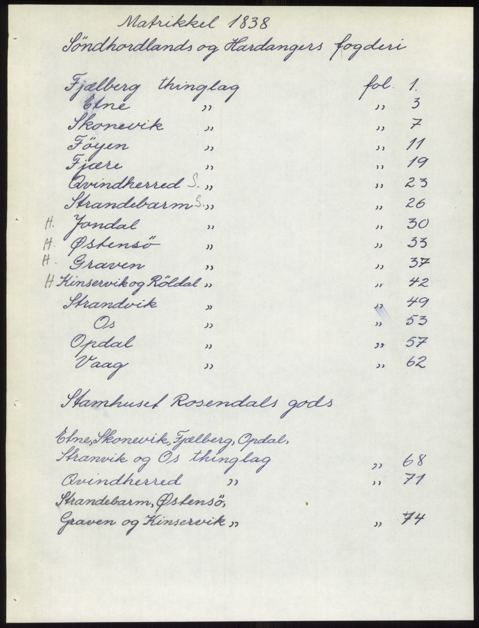 Andre publikasjoner, PUBL/PUBL-999/0002/0011: Bind 11 - Søndre Bergenhus amt: Sunnhordland og Hardanger fogderi, Stamhuset Rosendals gods og Lyse klosters gods, 1838, s. 1