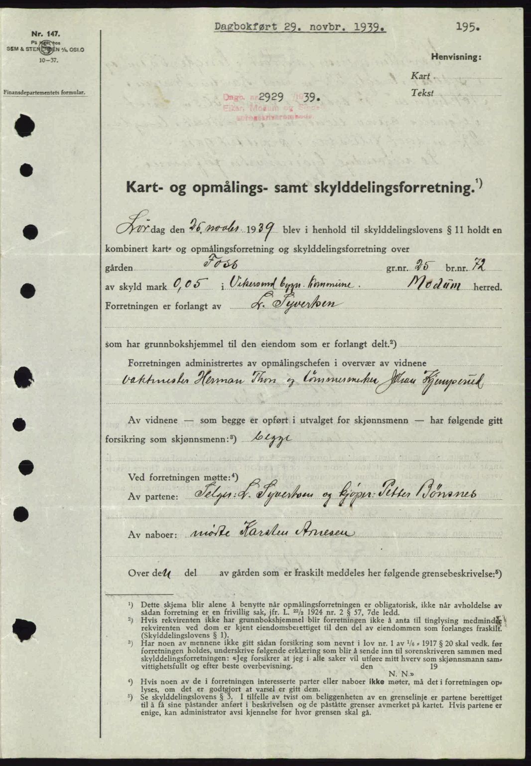 Eiker, Modum og Sigdal sorenskriveri, SAKO/A-123/G/Ga/Gab/L0041: Pantebok nr. A11, 1939-1940, Dagboknr: 2929/1939