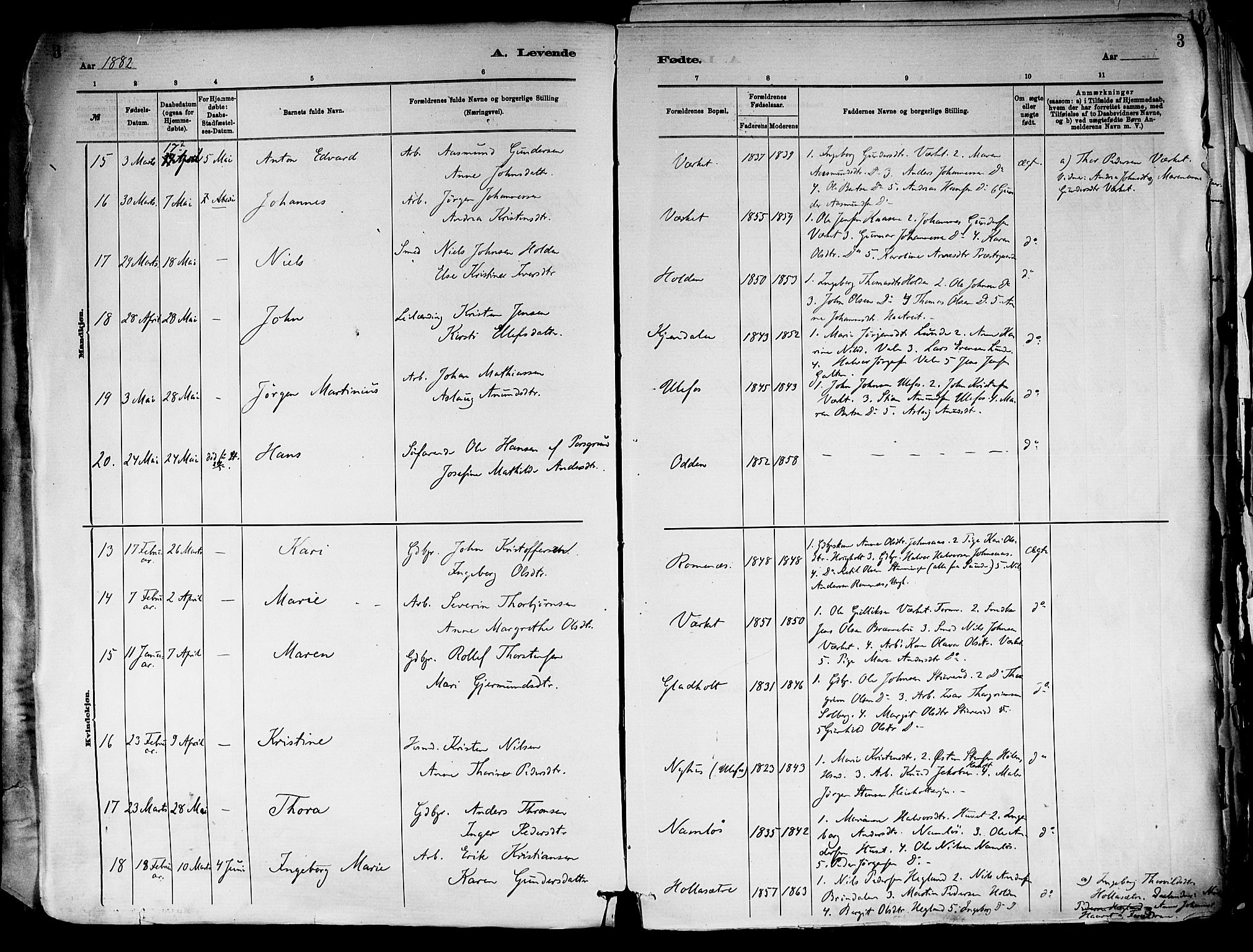 Holla kirkebøker, AV/SAKO-A-272/F/Fa/L0008: Ministerialbok nr. 8, 1882-1897, s. 3