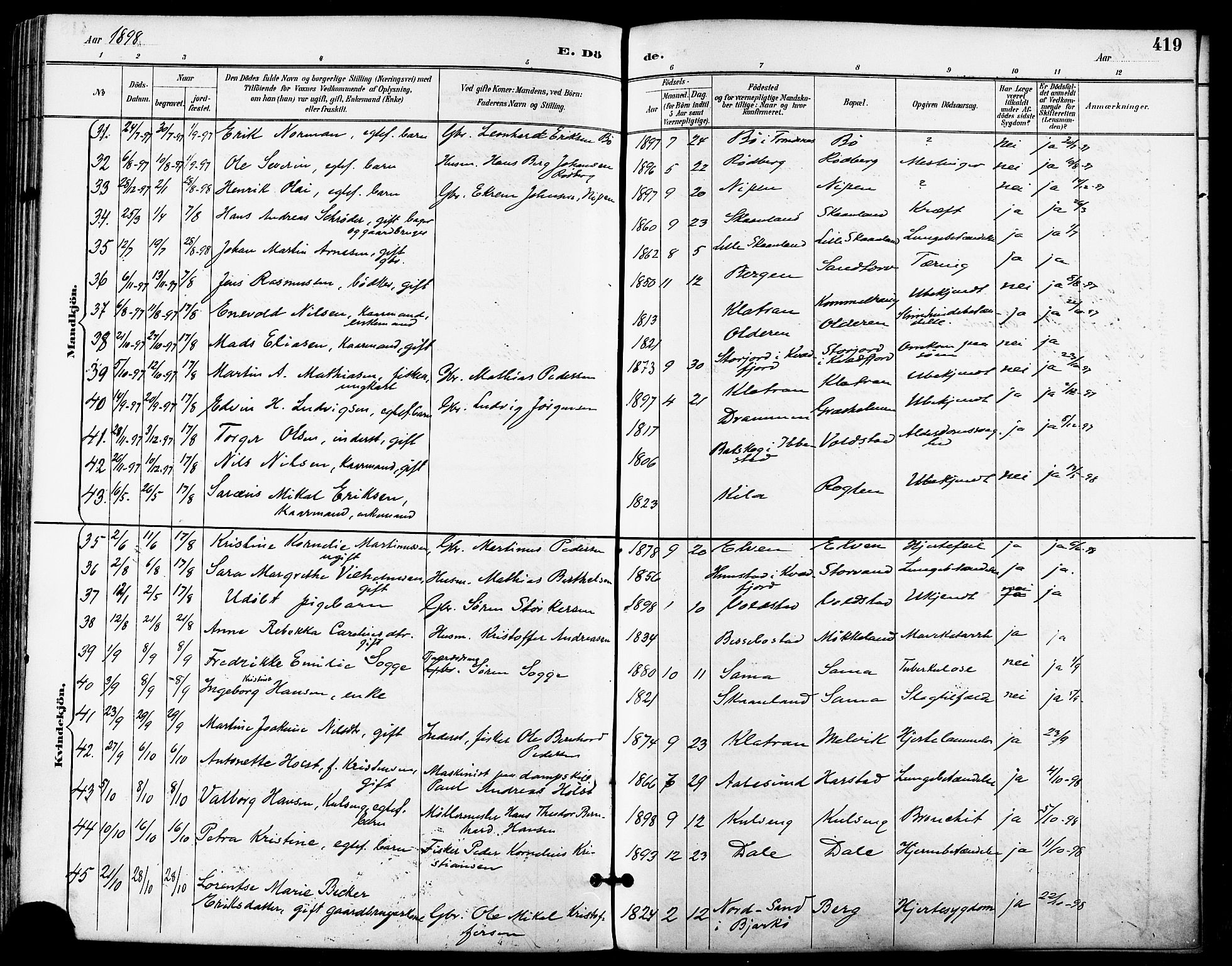 Trondenes sokneprestkontor, AV/SATØ-S-1319/H/Ha/L0016kirke: Ministerialbok nr. 16, 1890-1898, s. 419