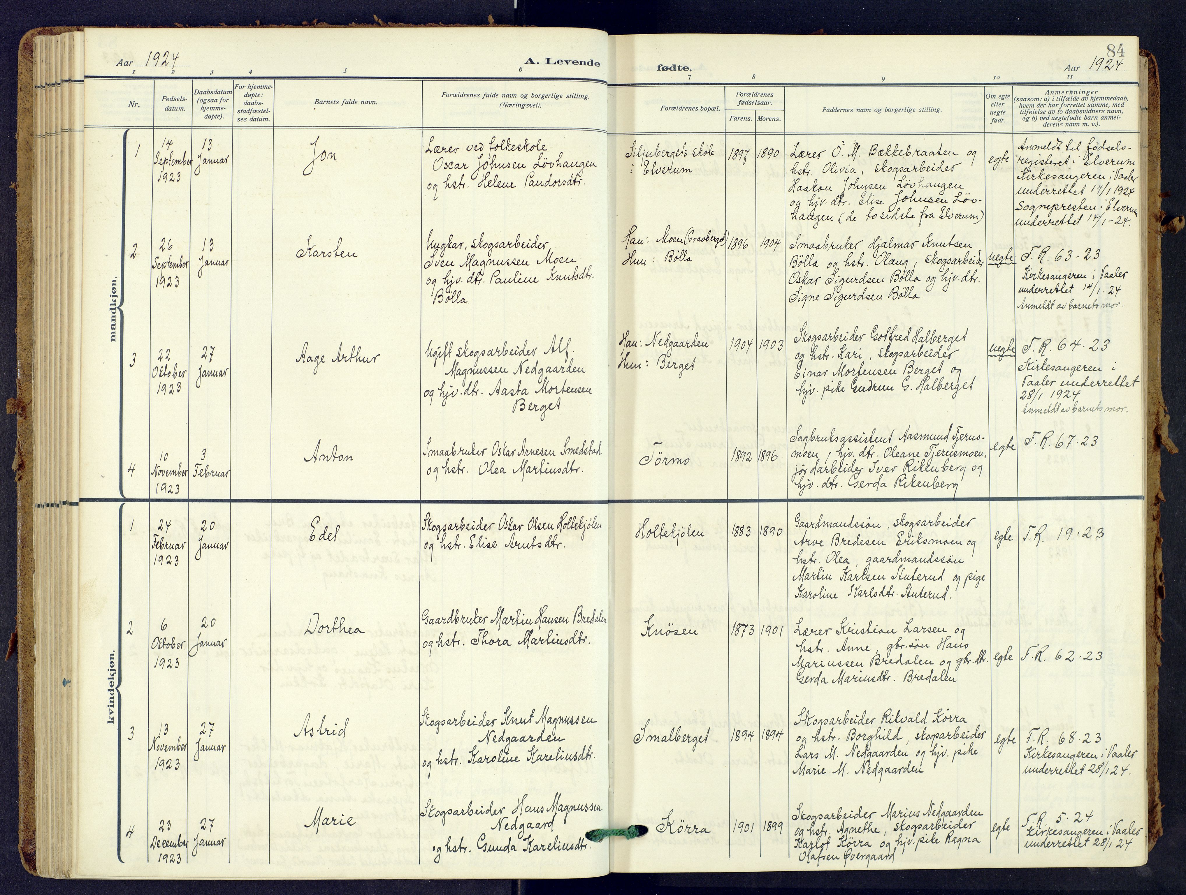 Våler prestekontor, Hedmark, AV/SAH-PREST-040/H/Ha/Haa/L0009: Ministerialbok nr. 9, 1912-1940, s. 84