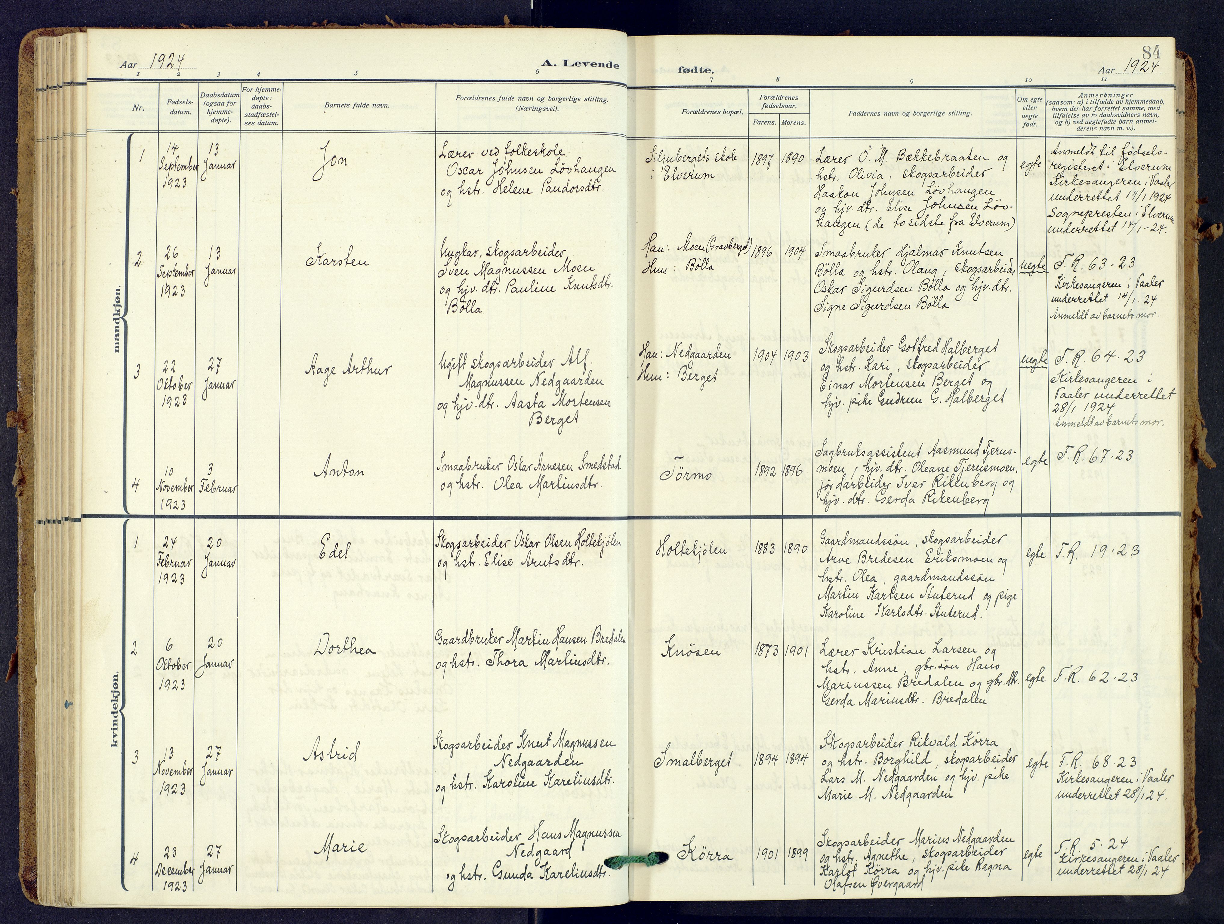 Våler prestekontor, Hedmark, SAH/PREST-040/H/Ha/Haa/L0009: Ministerialbok nr. 9, 1912-1940, s. 84