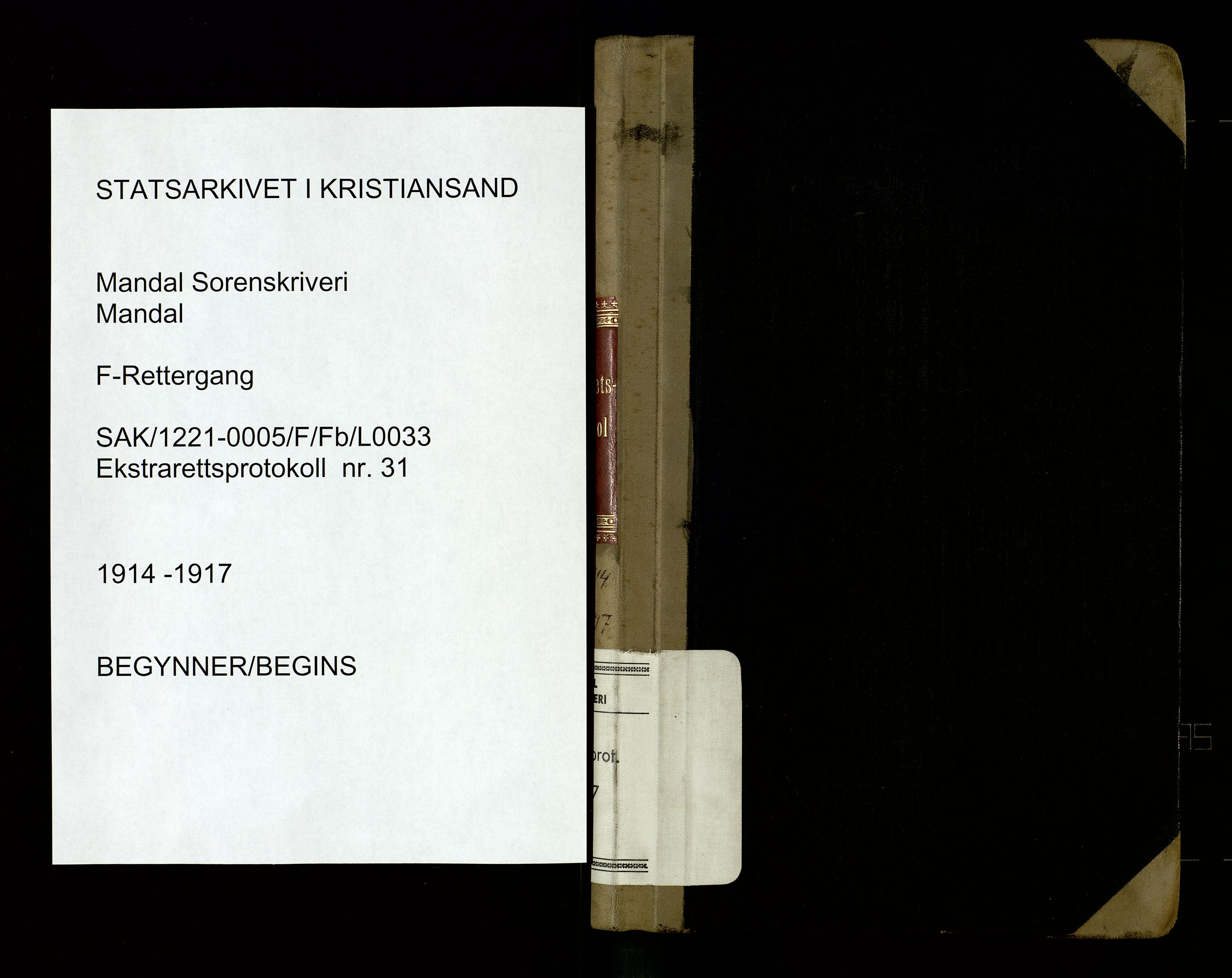 Mandal sorenskriveri, AV/SAK-1221-0005/001/F/Fb/L0033: Ekstrarettsprotokoll nr 31, 1914-1917