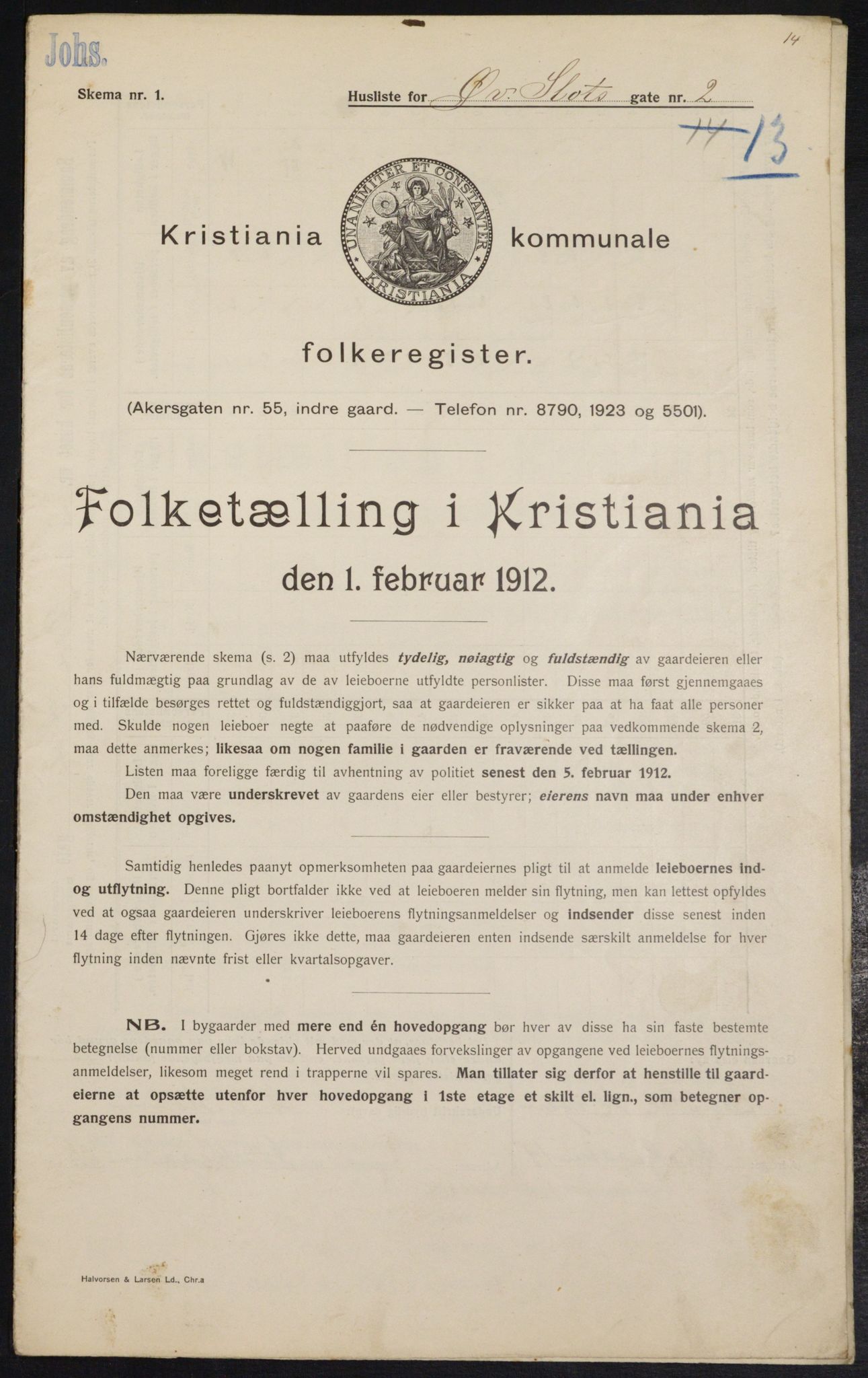 OBA, Kommunal folketelling 1.2.1912 for Kristiania, 1912, s. 129883