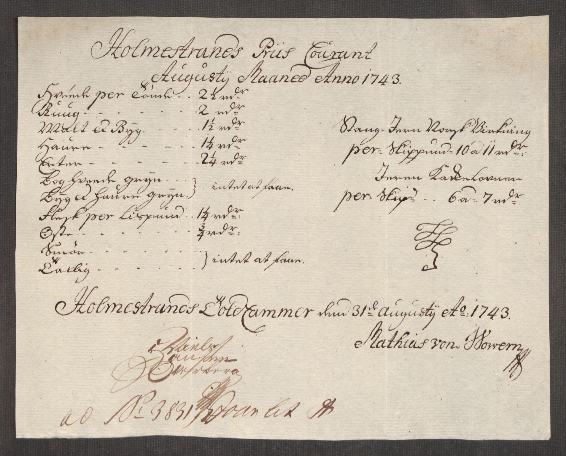 Rentekammeret inntil 1814, Realistisk ordnet avdeling, AV/RA-EA-4070/Oe/L0002: [Ø1]: Priskuranter, 1740-1744, s. 692