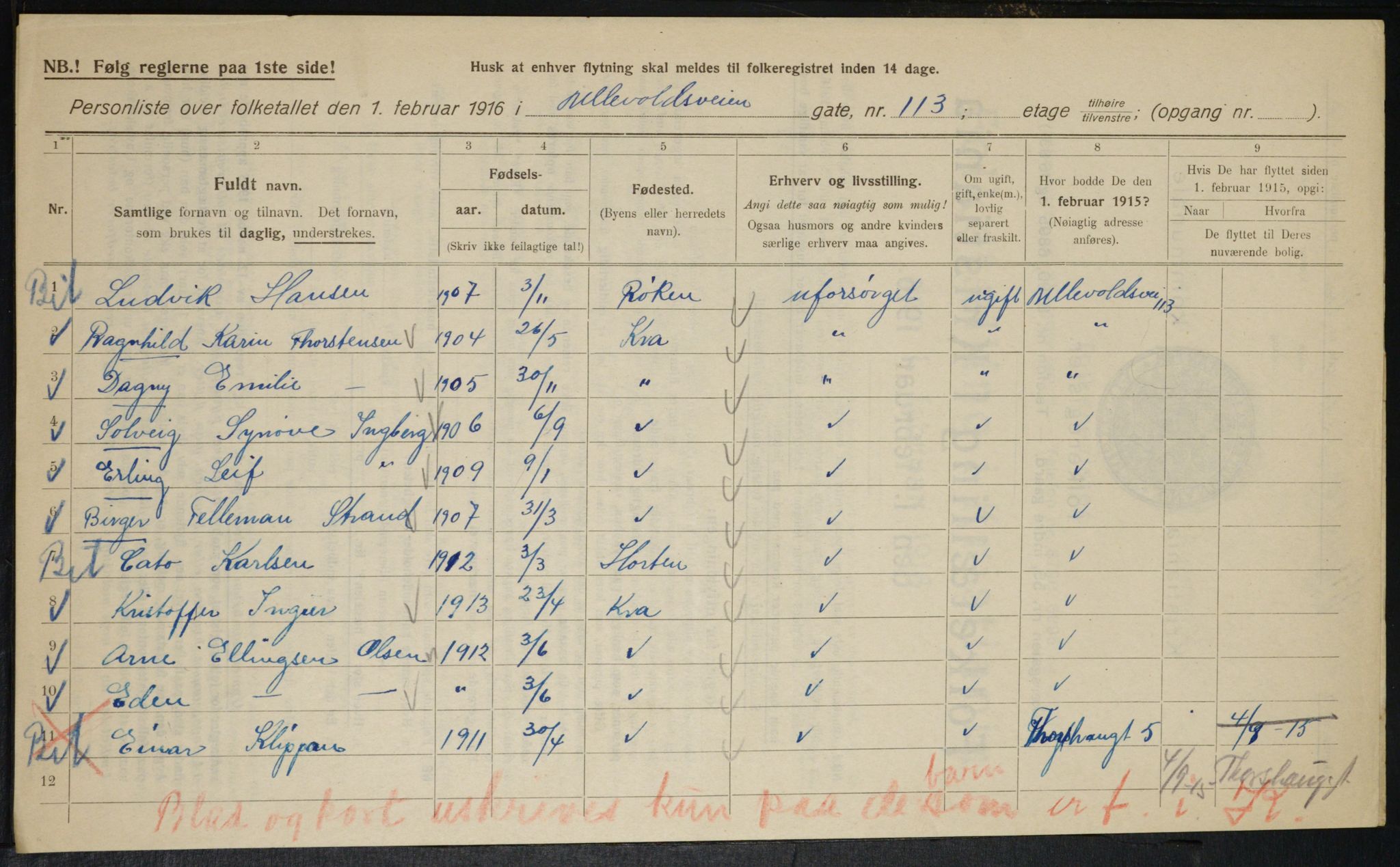 OBA, Kommunal folketelling 1.2.1916 for Kristiania, 1916, s. 123458