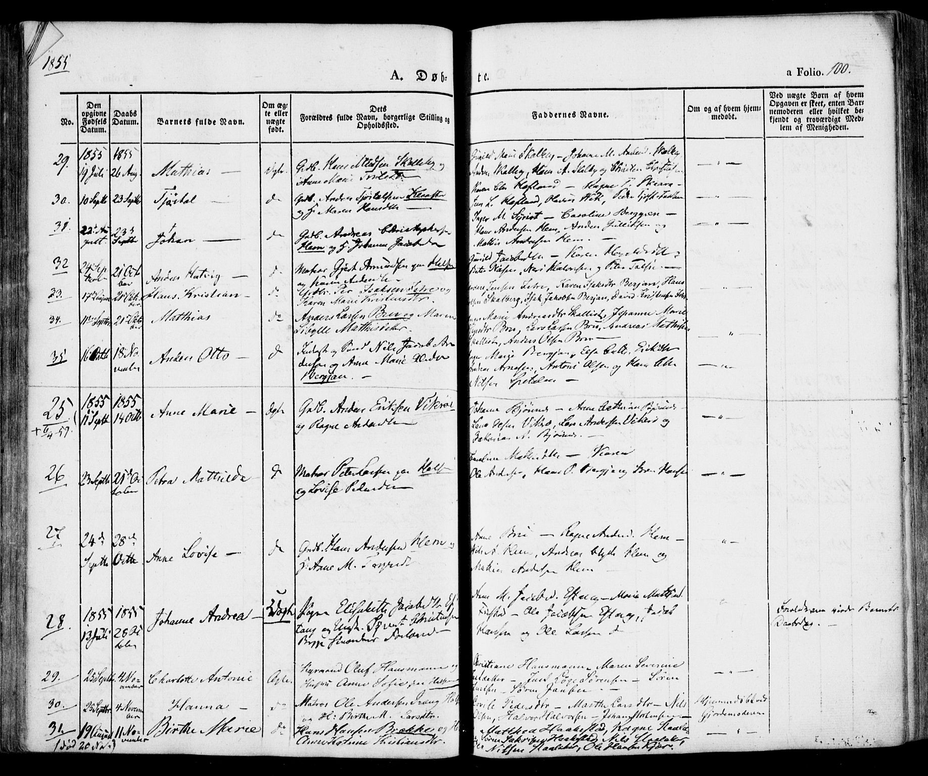 Tjølling kirkebøker, AV/SAKO-A-60/F/Fa/L0006: Ministerialbok nr. 6, 1835-1859, s. 100
