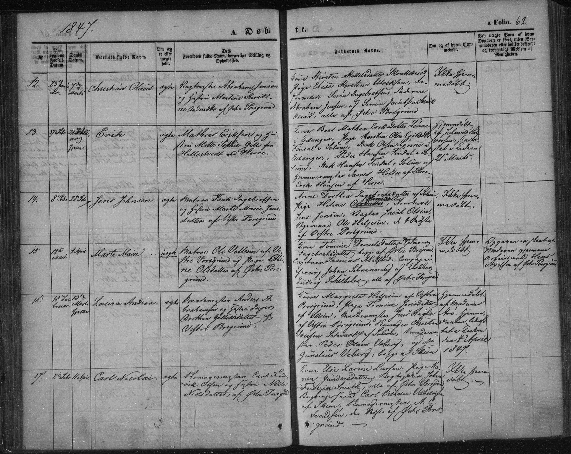 Porsgrunn kirkebøker , AV/SAKO-A-104/F/Fa/L0006: Ministerialbok nr. 6, 1841-1857, s. 62