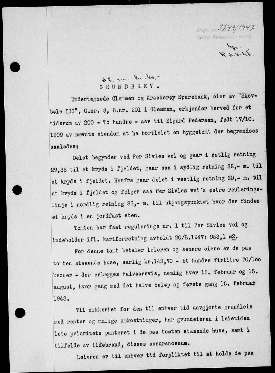 Onsøy sorenskriveri, SAO/A-10474/G/Ga/Gab/L0022: Pantebok nr. II A-22, 1947-1948, Dagboknr: 3249/1947