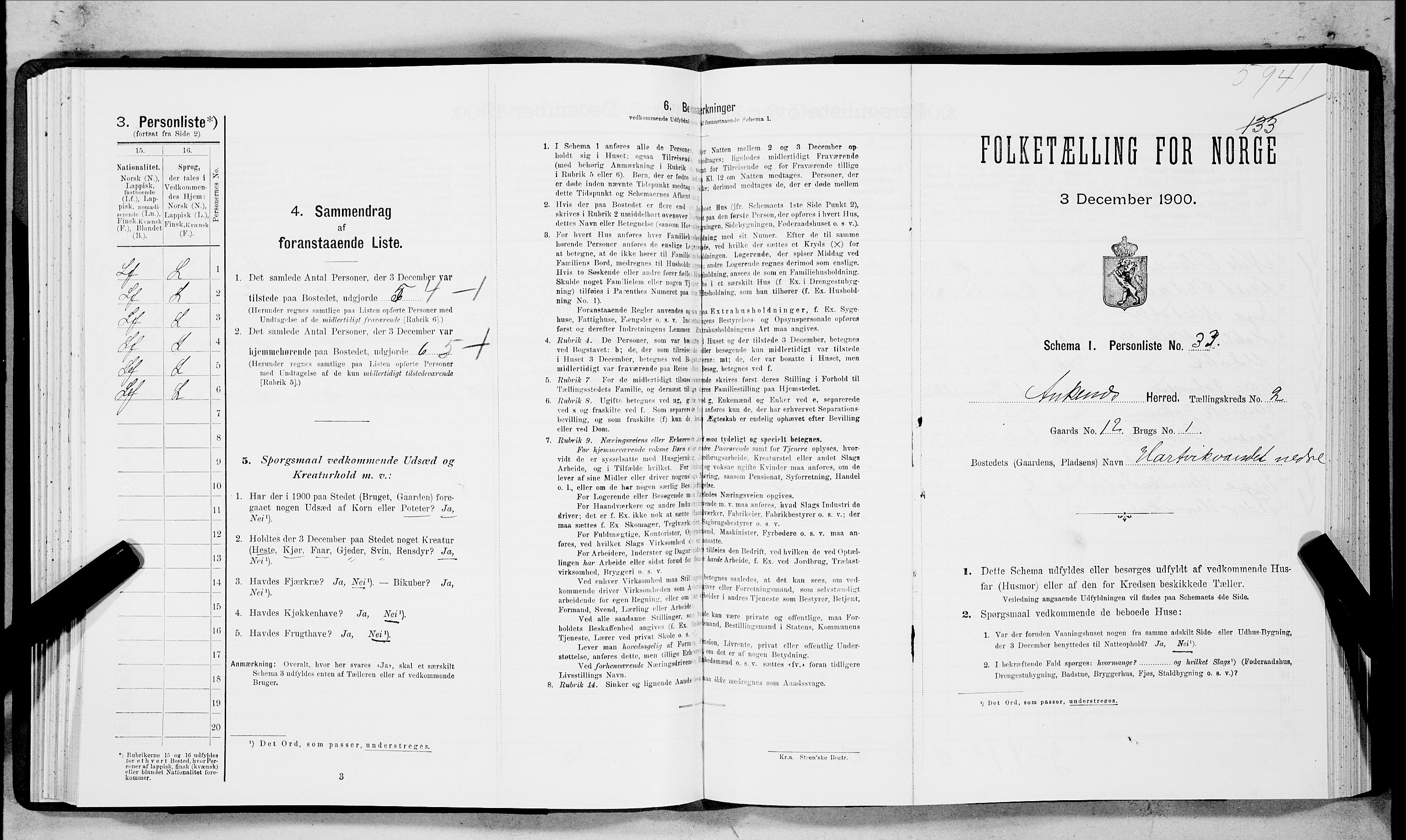 SAT, Folketelling 1900 for 1855 Ankenes herred, 1900, s. 133