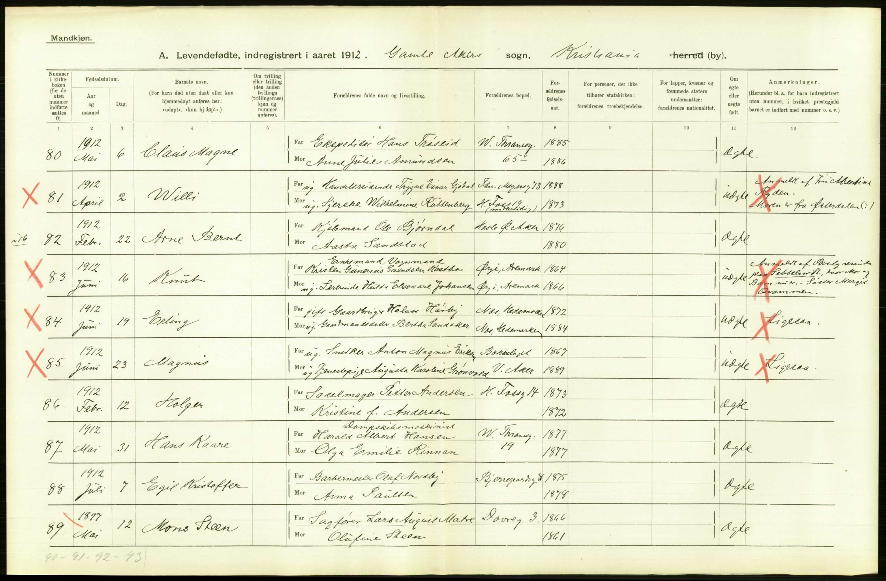 Statistisk sentralbyrå, Sosiodemografiske emner, Befolkning, RA/S-2228/D/Df/Dfb/Dfbb/L0007: Kristiania:  Levendefødte menn og kvinner., 1912, s. 510