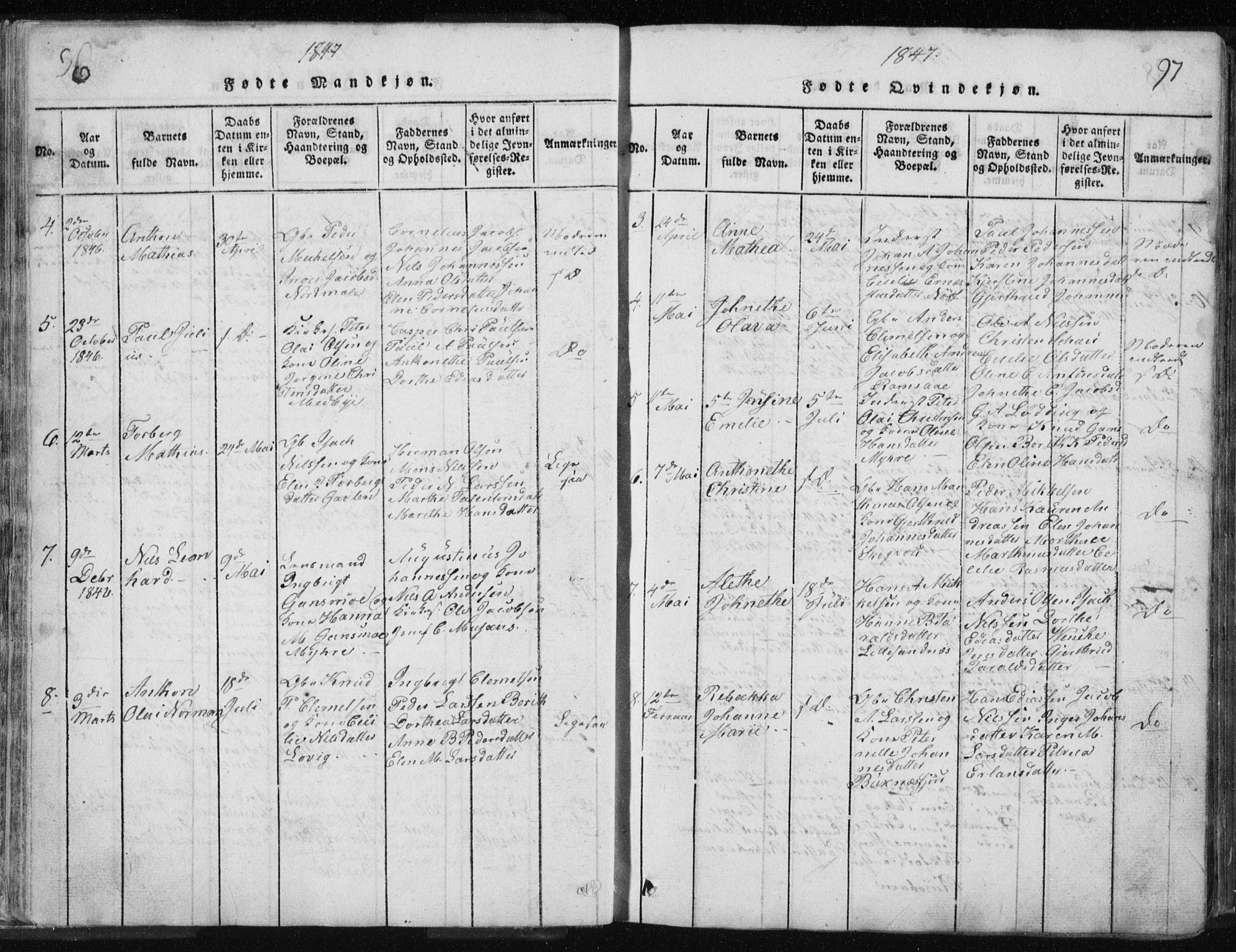 Ministerialprotokoller, klokkerbøker og fødselsregistre - Nordland, AV/SAT-A-1459/897/L1411: Klokkerbok nr. 897C01, 1820-1866, s. 96-97