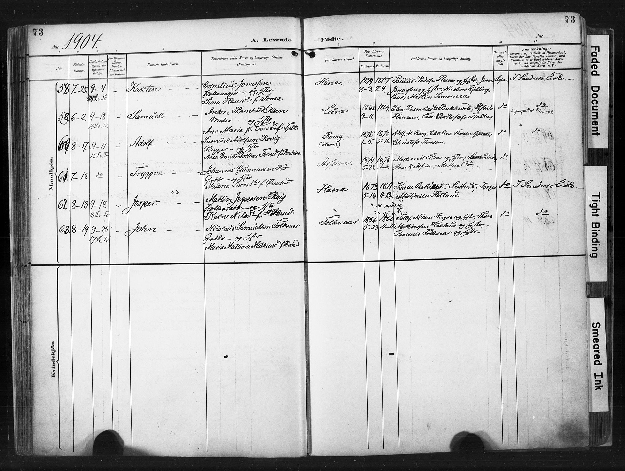 Høyland sokneprestkontor, AV/SAST-A-101799/001/30BA/L0015: Ministerialbok nr. A 14, 1899-1911, s. 73