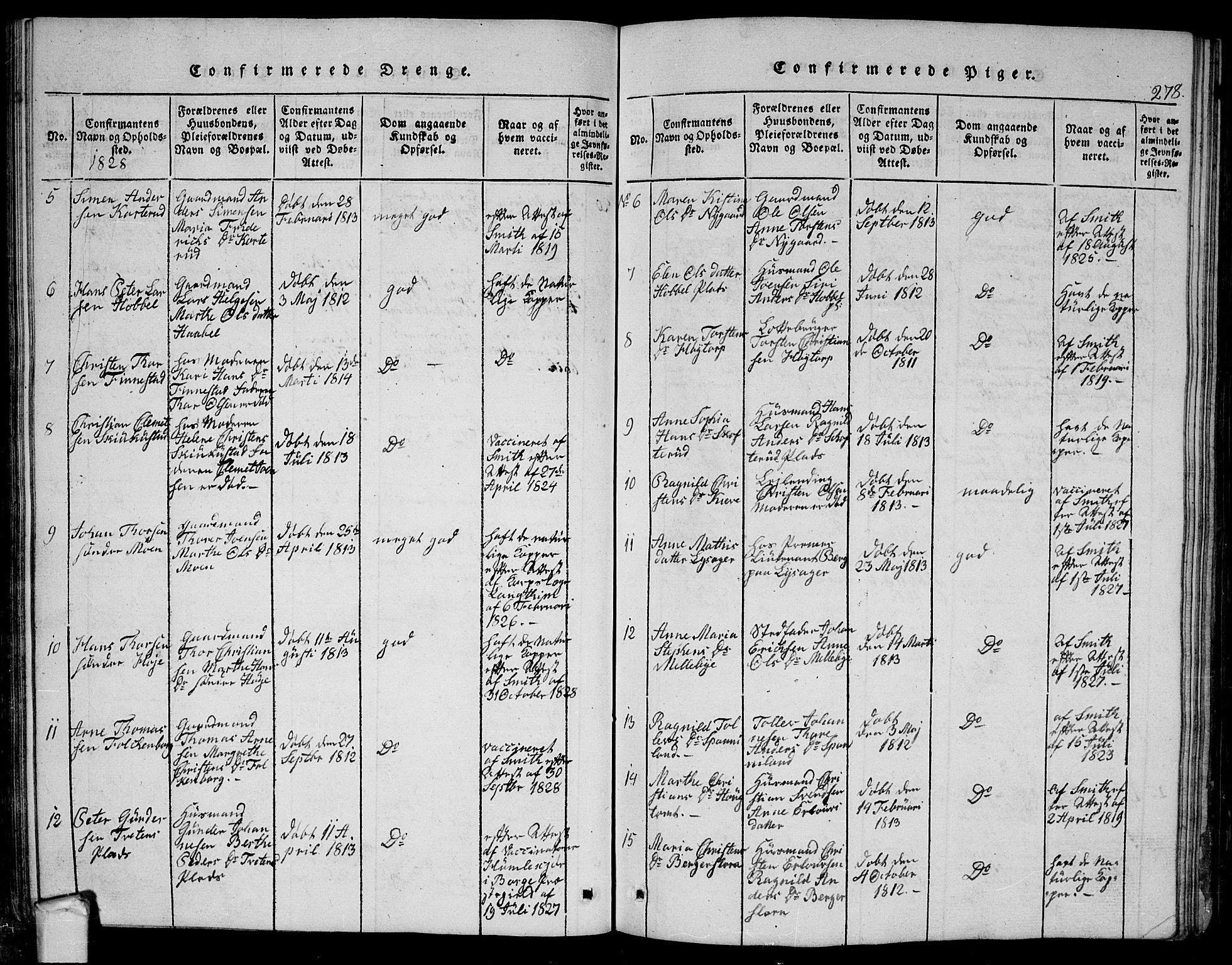 Eidsberg prestekontor Kirkebøker, SAO/A-10905/G/Ga/L0001: Klokkerbok nr. I 1, 1814-1831, s. 278