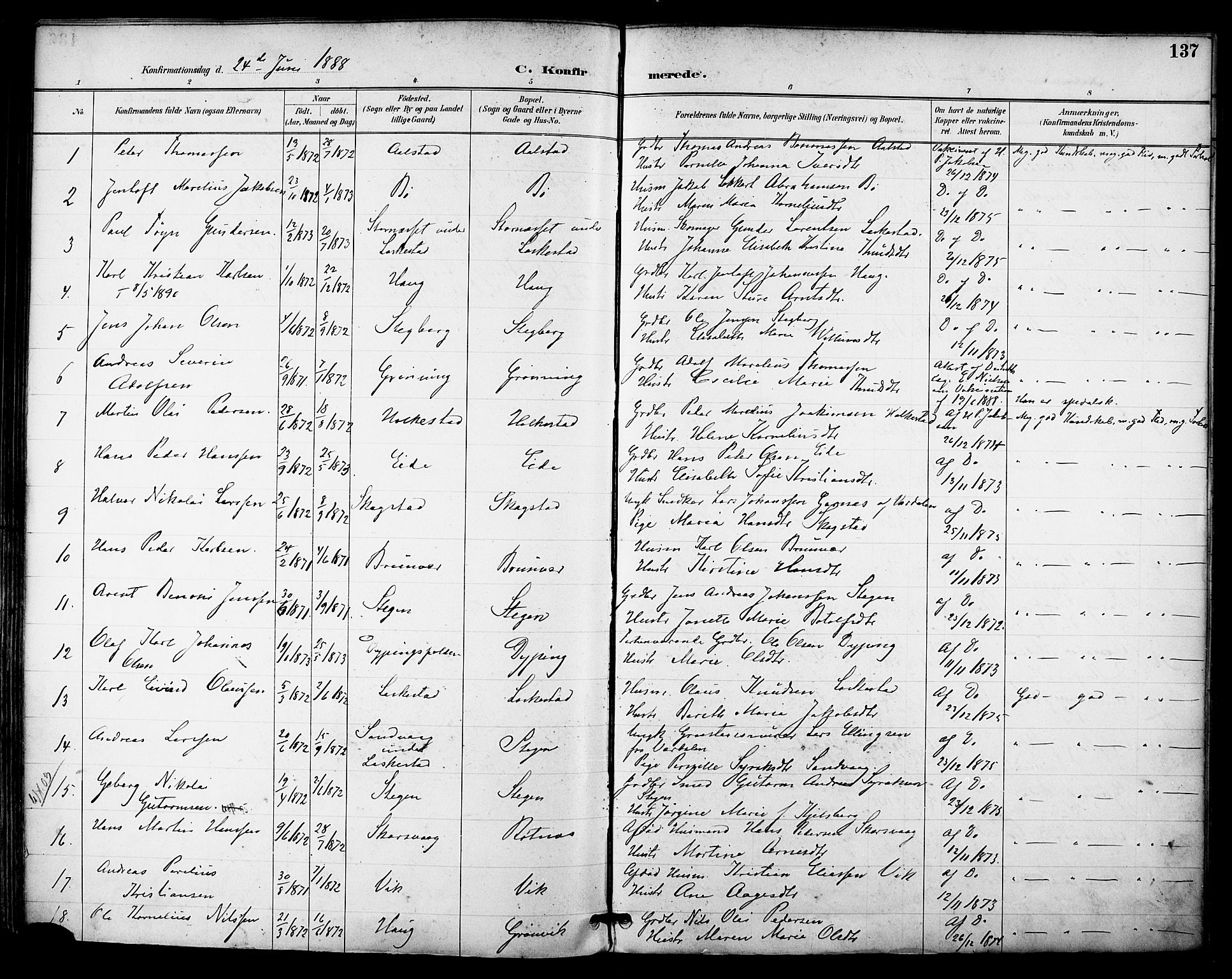 Ministerialprotokoller, klokkerbøker og fødselsregistre - Nordland, SAT/A-1459/855/L0803: Ministerialbok nr. 855A11, 1887-1905, s. 137