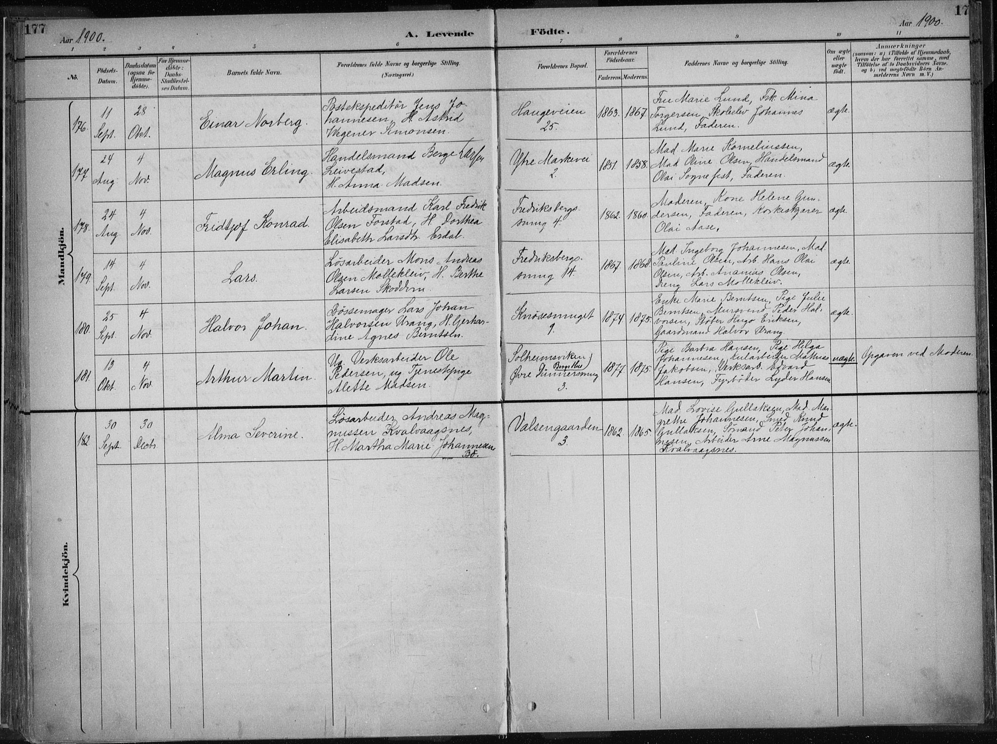 Nykirken Sokneprestembete, AV/SAB-A-77101/H/Haa/L0018: Ministerialbok nr. B 6, 1895-1903, s. 177