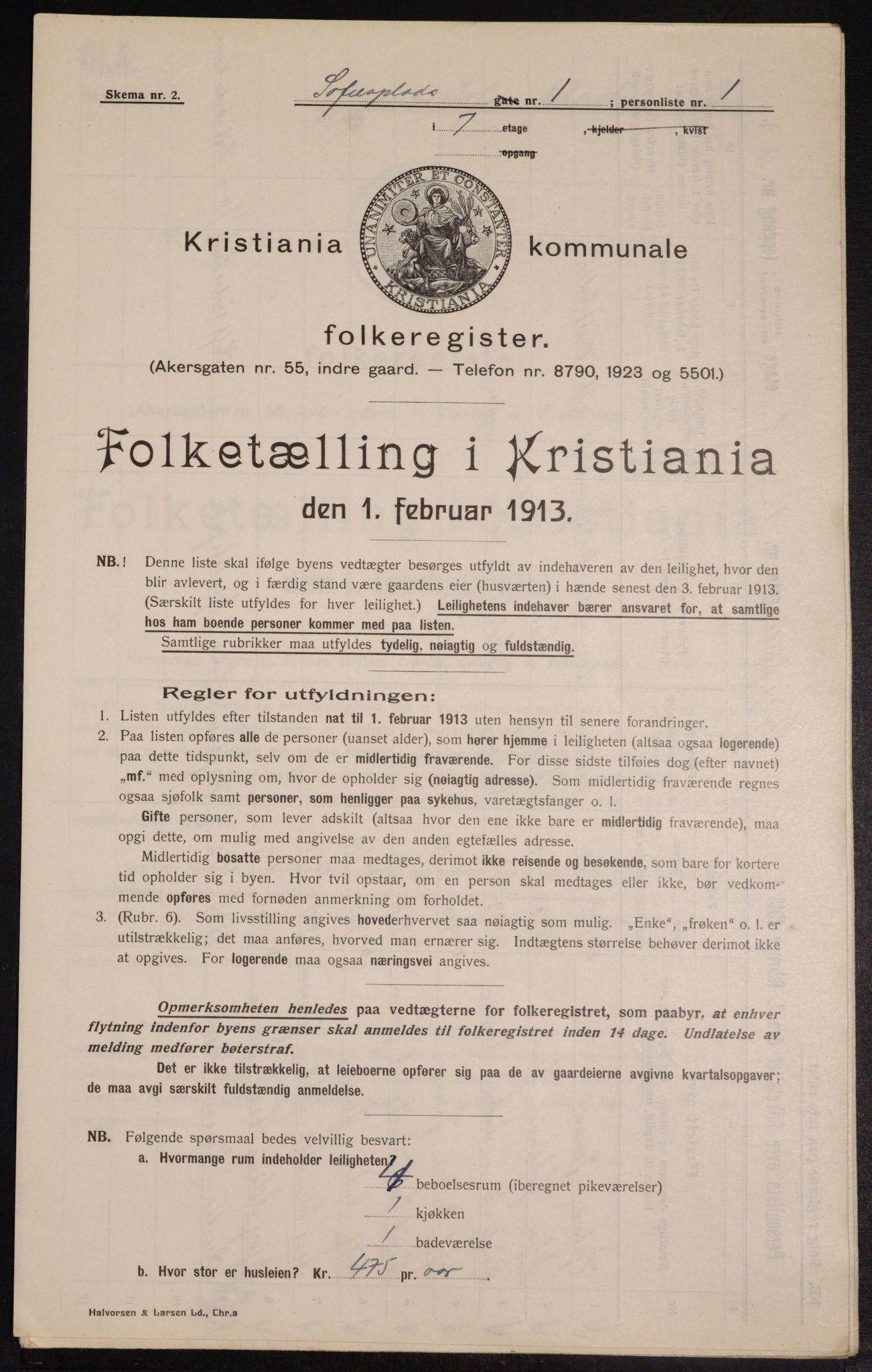 OBA, Kommunal folketelling 1.2.1913 for Kristiania, 1913, s. 99376