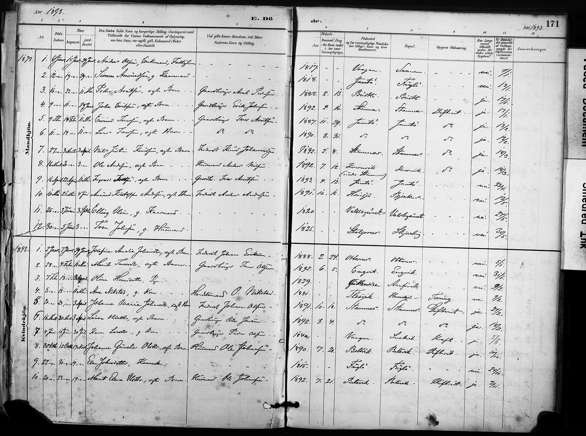 Ministerialprotokoller, klokkerbøker og fødselsregistre - Sør-Trøndelag, AV/SAT-A-1456/633/L0518: Ministerialbok nr. 633A01, 1884-1906, s. 171