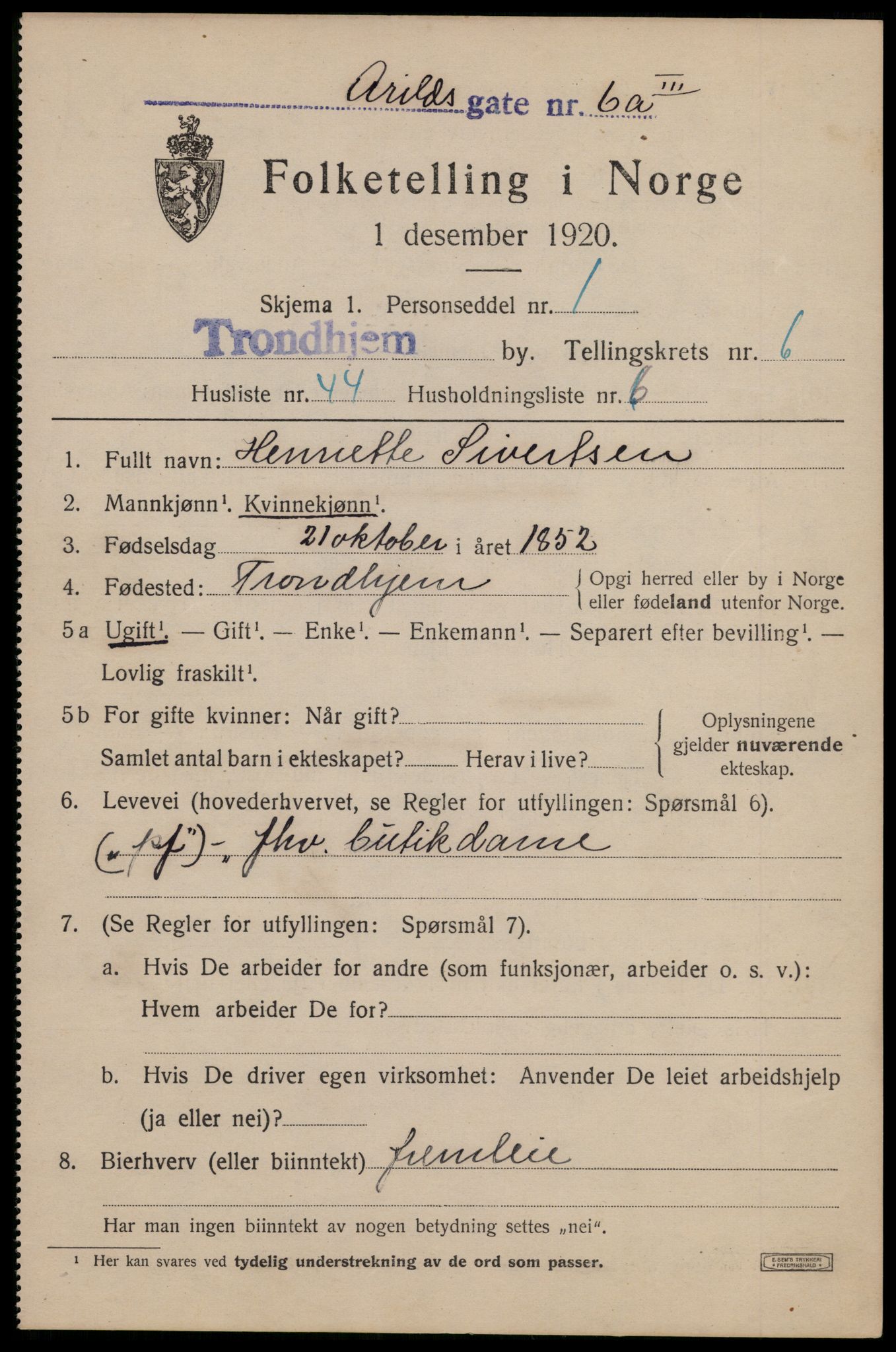 SAT, Folketelling 1920 for 1601 Trondheim kjøpstad, 1920, s. 40818