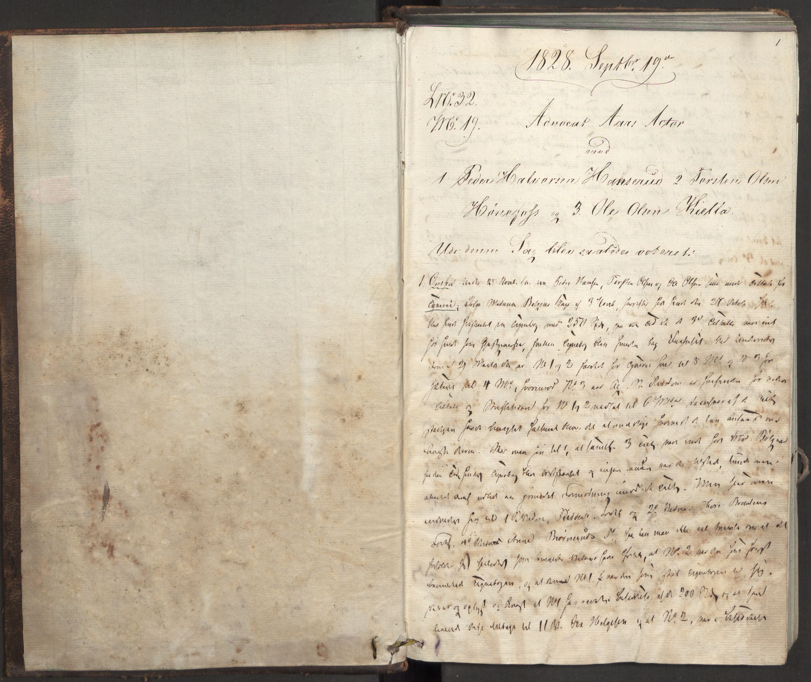 Høyesterett, AV/RA-S-1002/E/Eb/Ebb/L0016/0001: Voteringsprotokoller / Voteringsprotokoll, 1828, s. 1a