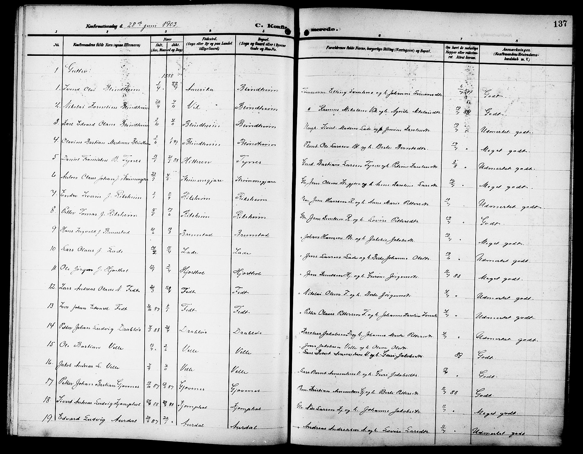 Ministerialprotokoller, klokkerbøker og fødselsregistre - Møre og Romsdal, SAT/A-1454/523/L0341: Klokkerbok nr. 523C04, 1903-1916, s. 137