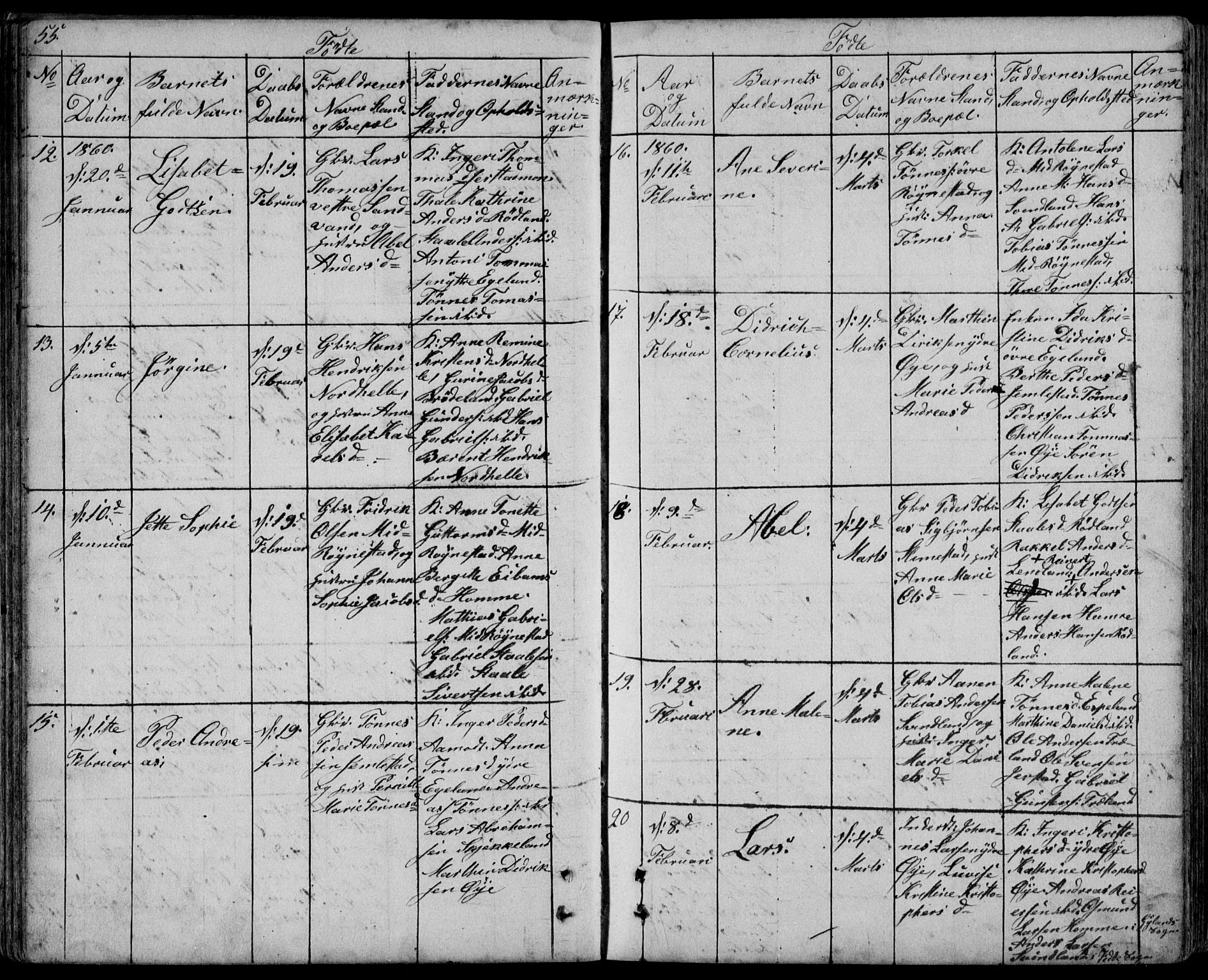 Kvinesdal sokneprestkontor, AV/SAK-1111-0026/F/Fb/Fbb/L0001: Klokkerbok nr. B 1, 1852-1872, s. 55