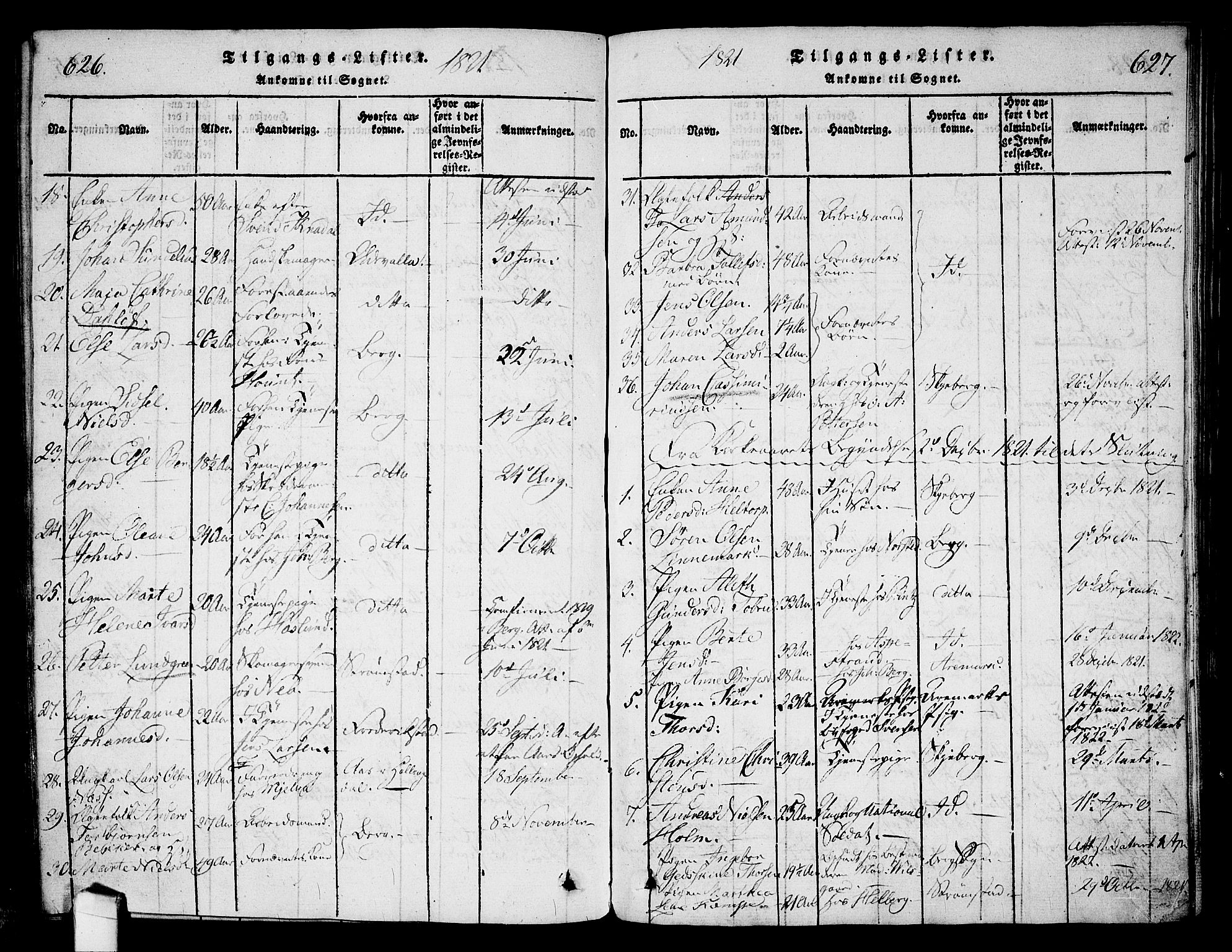 Halden prestekontor Kirkebøker, AV/SAO-A-10909/G/Ga/L0001: Klokkerbok nr. 1, 1815-1833, s. 626-627
