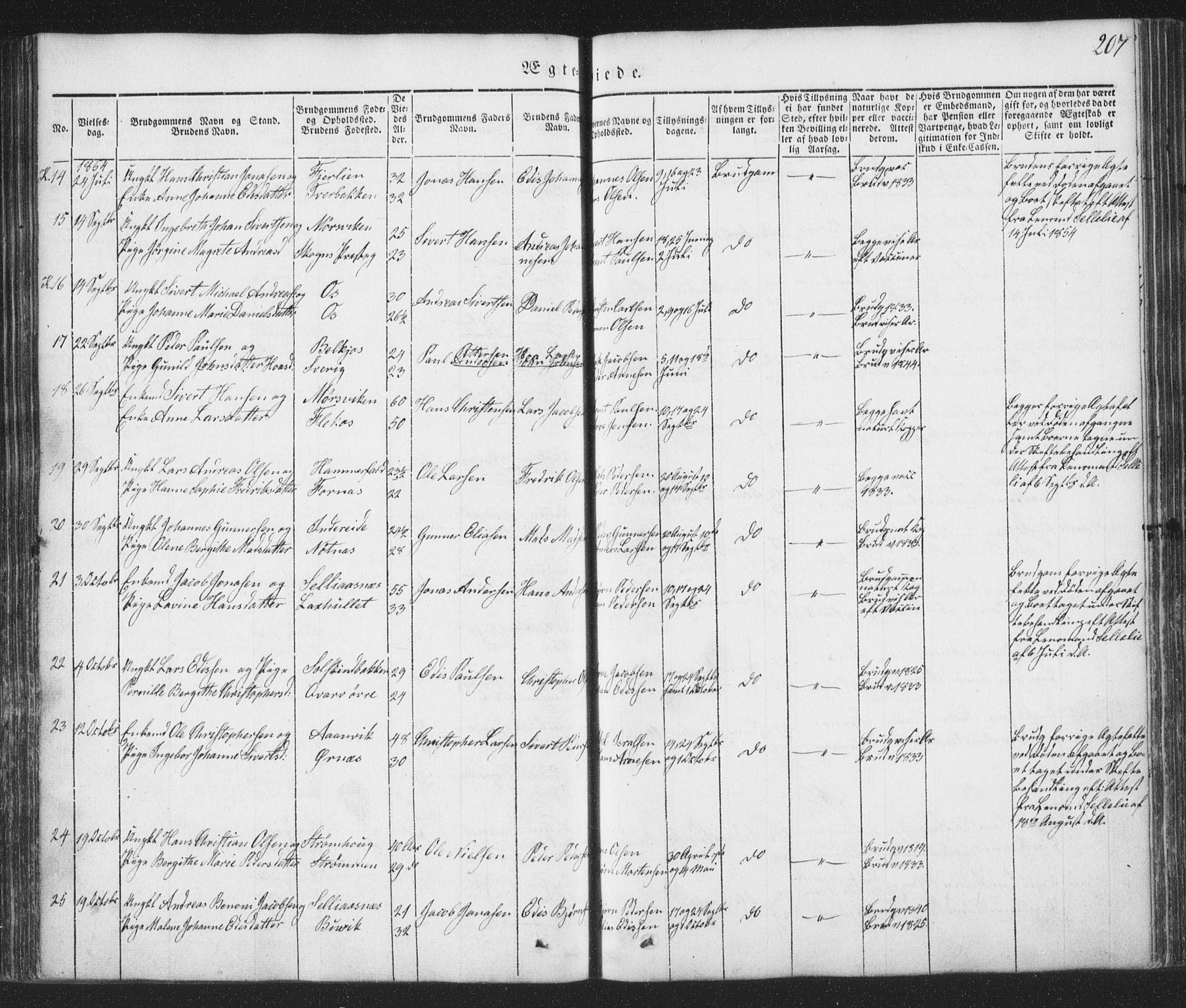 Ministerialprotokoller, klokkerbøker og fødselsregistre - Nordland, AV/SAT-A-1459/853/L0769: Ministerialbok nr. 853A08, 1836-1856, s. 207