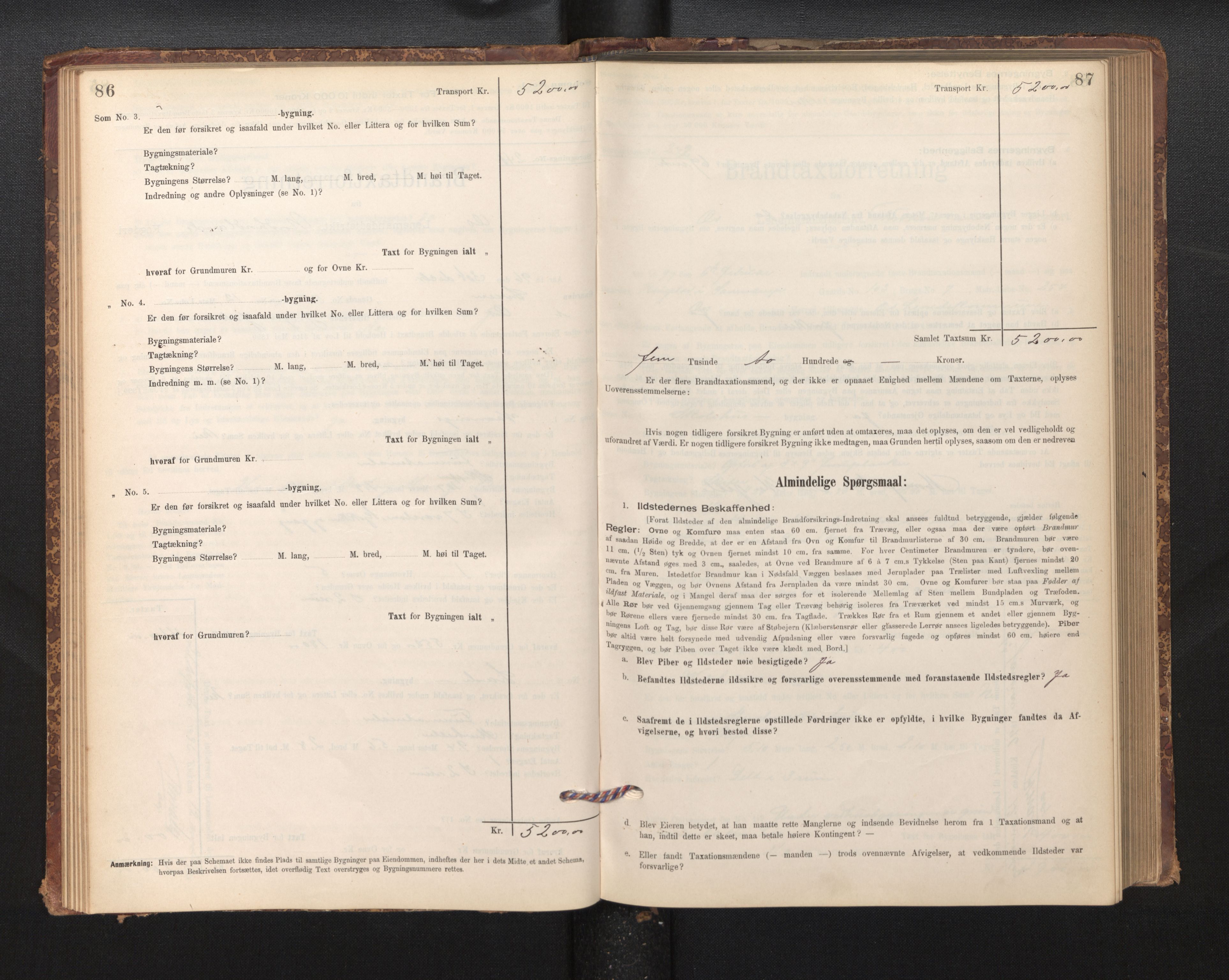 Lensmannen i Os, SAB/A-34101/0012/L0008: Branntakstprotokoll, skjematakst, 1894-1915, s. 86-87