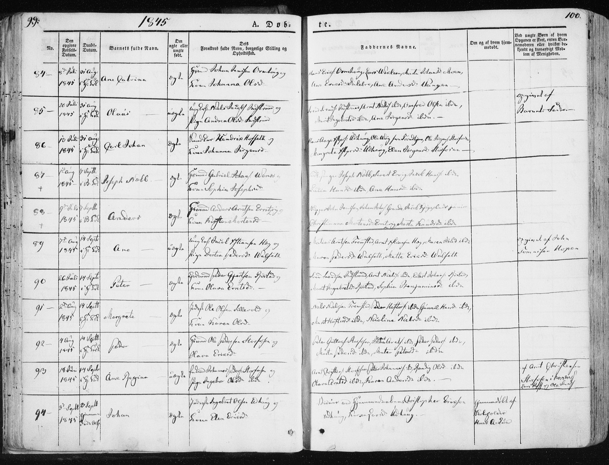 Ministerialprotokoller, klokkerbøker og fødselsregistre - Sør-Trøndelag, SAT/A-1456/659/L0736: Ministerialbok nr. 659A06, 1842-1856, s. 99-100