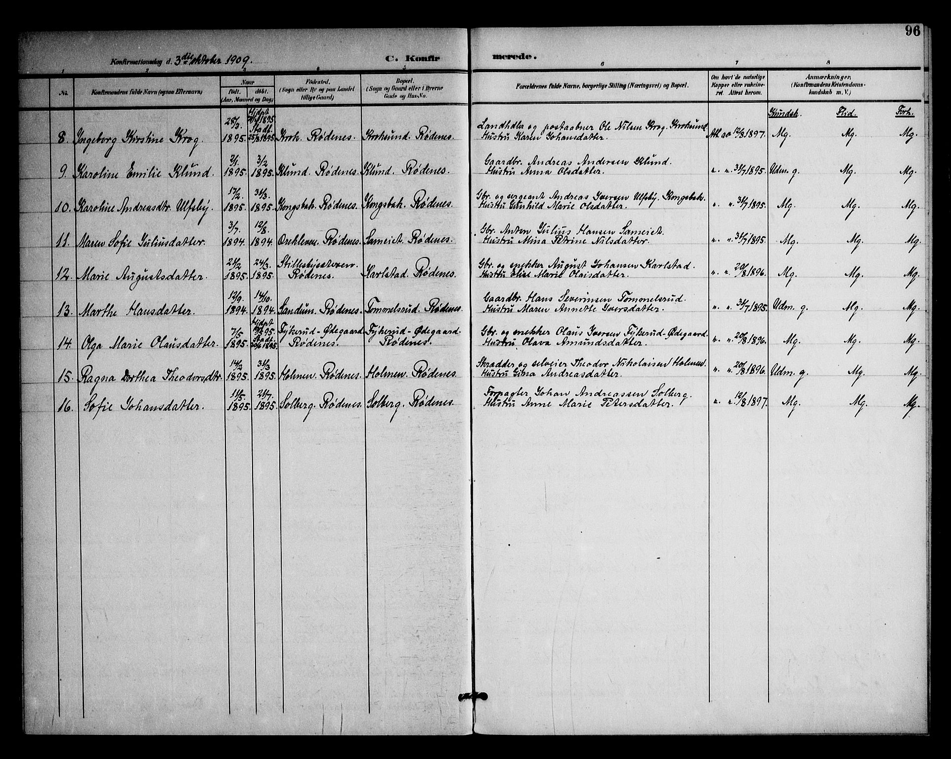 Rødenes prestekontor Kirkebøker, AV/SAO-A-2005/F/Fa/L0011: Ministerialbok nr. I 11, 1901-1910, s. 96