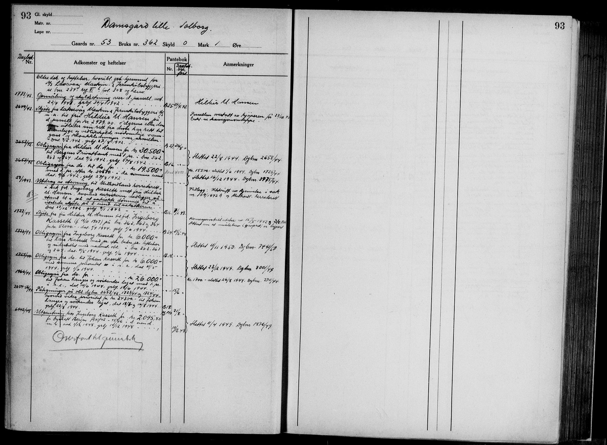 Midhordland sorenskriveri, AV/SAB-A-3001/1/G/Ga/Gab/L0117: Panteregister nr. II.A.b.117, s. 93