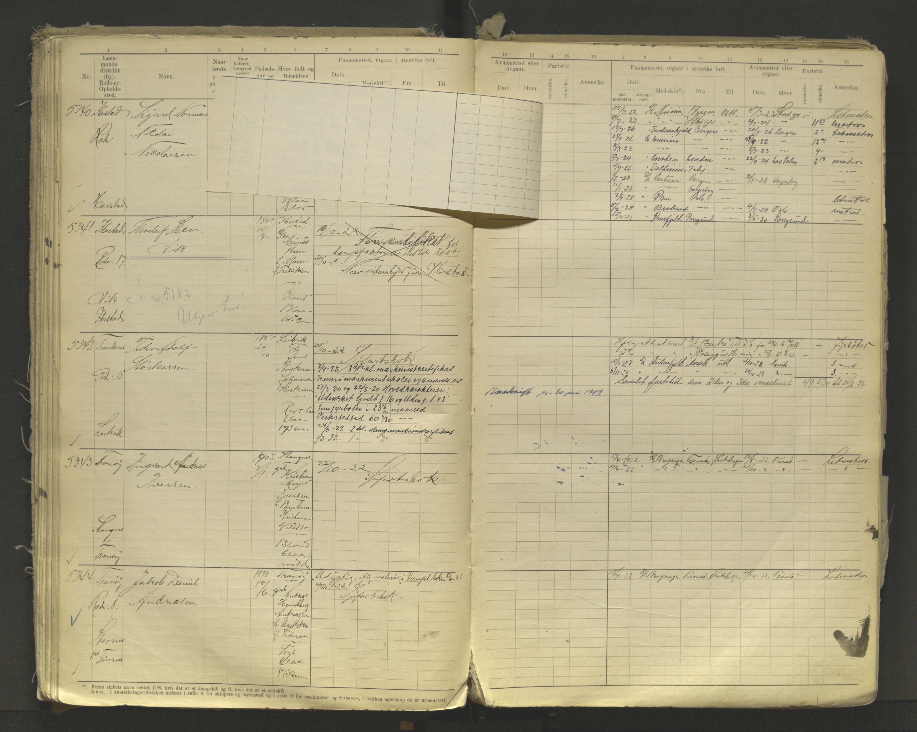 Tromsø sjømannskontor/innrullerings-/mønstringsdistrikt, AV/SATØ-S-0243/F/Fb/L0011: Annotasjonsrulle. Defekt: løs innbinding. Nr. 4973-7517, 1920-1928