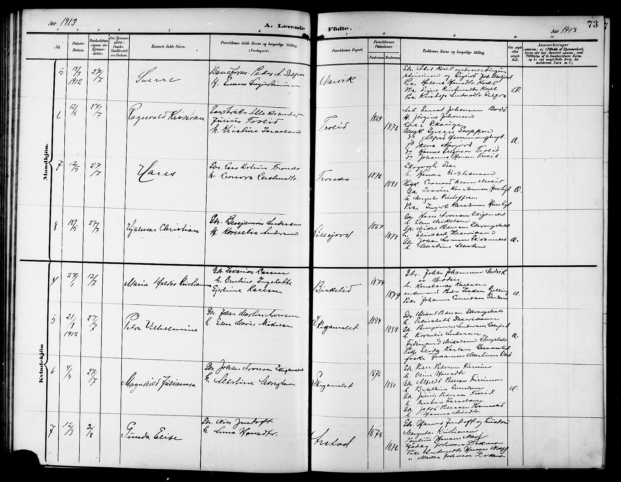 Ministerialprotokoller, klokkerbøker og fødselsregistre - Nordland, AV/SAT-A-1459/846/L0655: Klokkerbok nr. 846C05, 1902-1916, s. 73