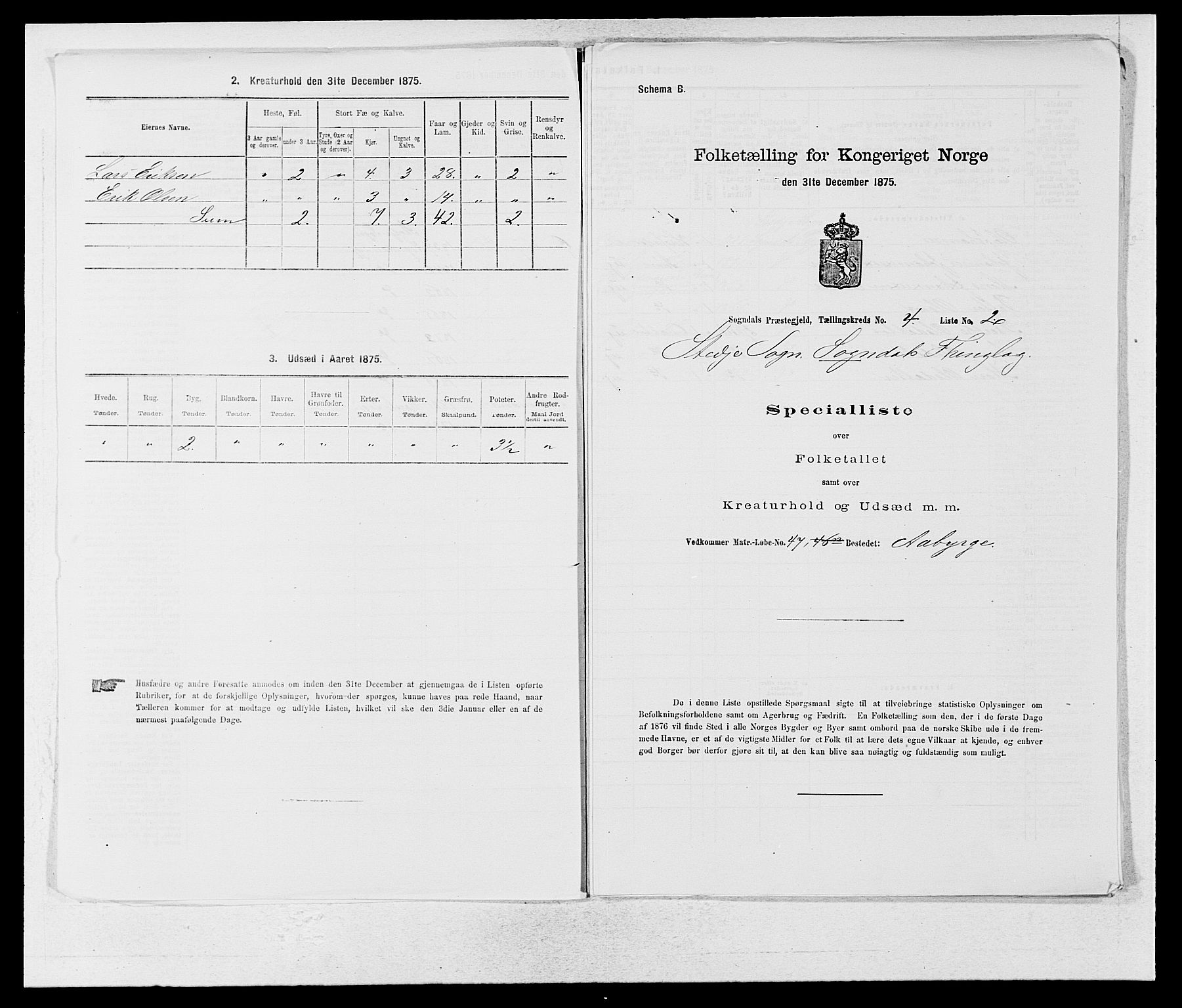 SAB, Folketelling 1875 for 1420P Sogndal prestegjeld, 1875, s. 300