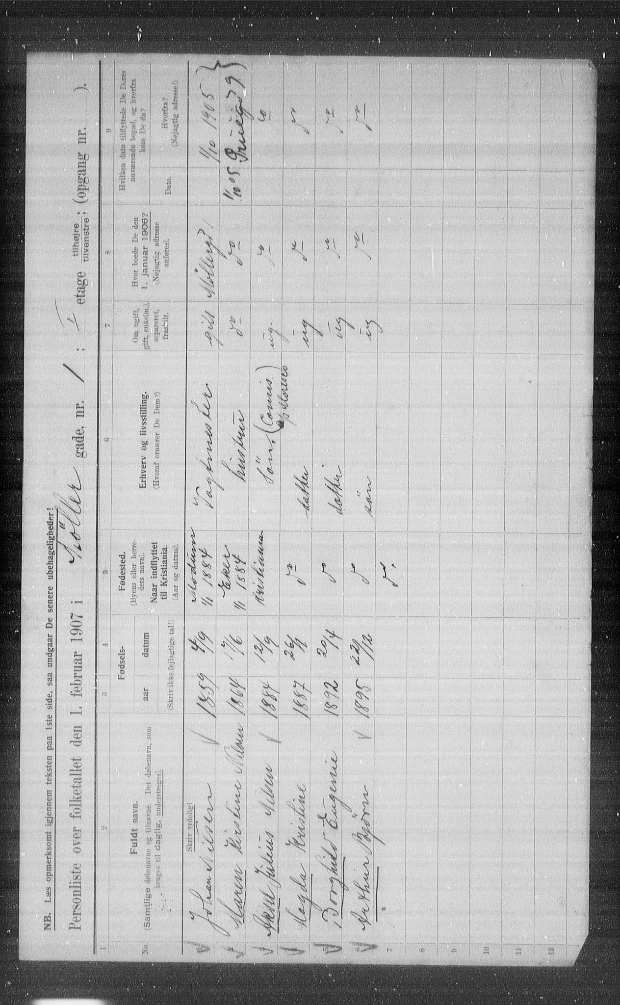 OBA, Kommunal folketelling 1.2.1907 for Kristiania kjøpstad, 1907, s. 34917