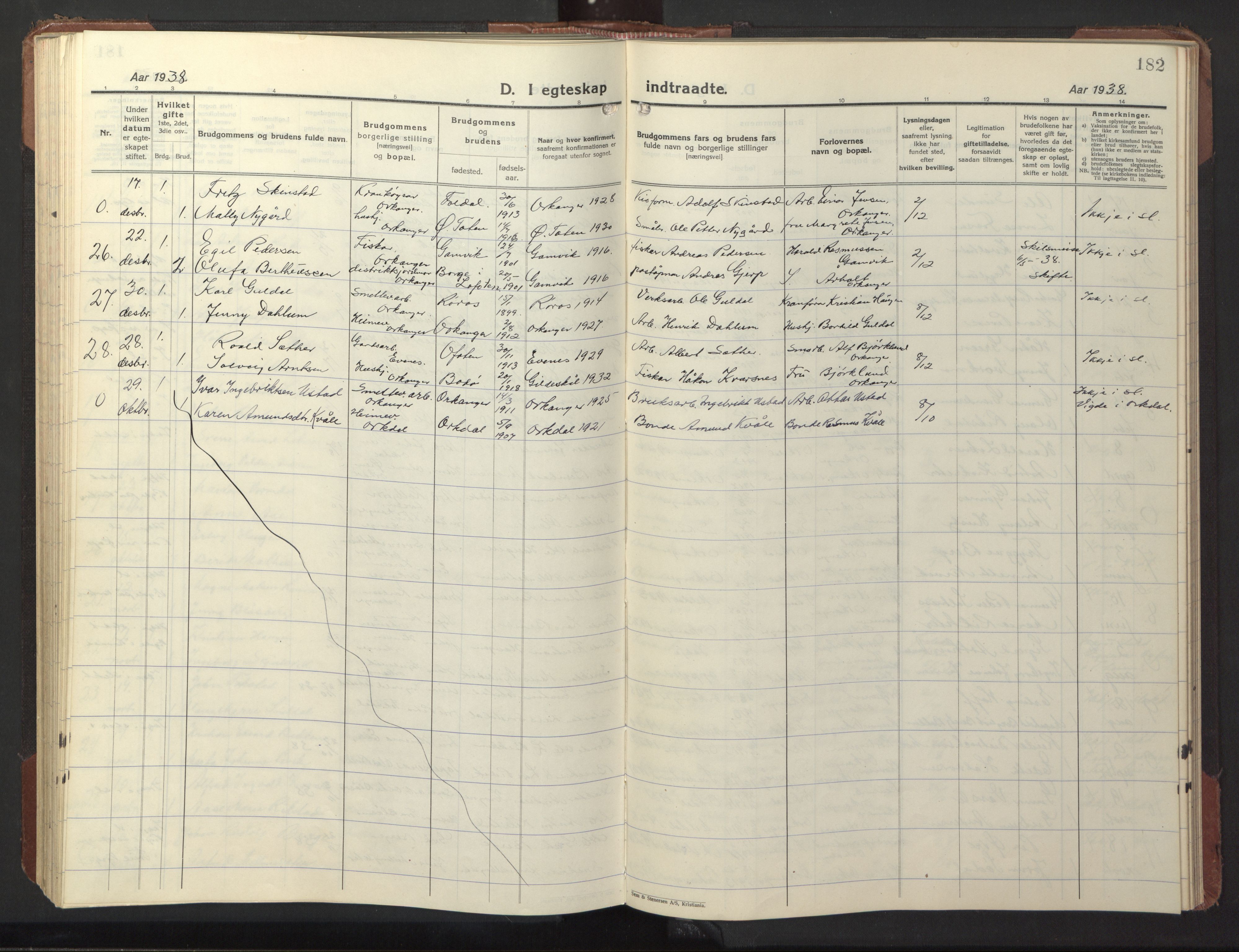 Ministerialprotokoller, klokkerbøker og fødselsregistre - Sør-Trøndelag, SAT/A-1456/669/L0832: Klokkerbok nr. 669C02, 1925-1953, s. 182