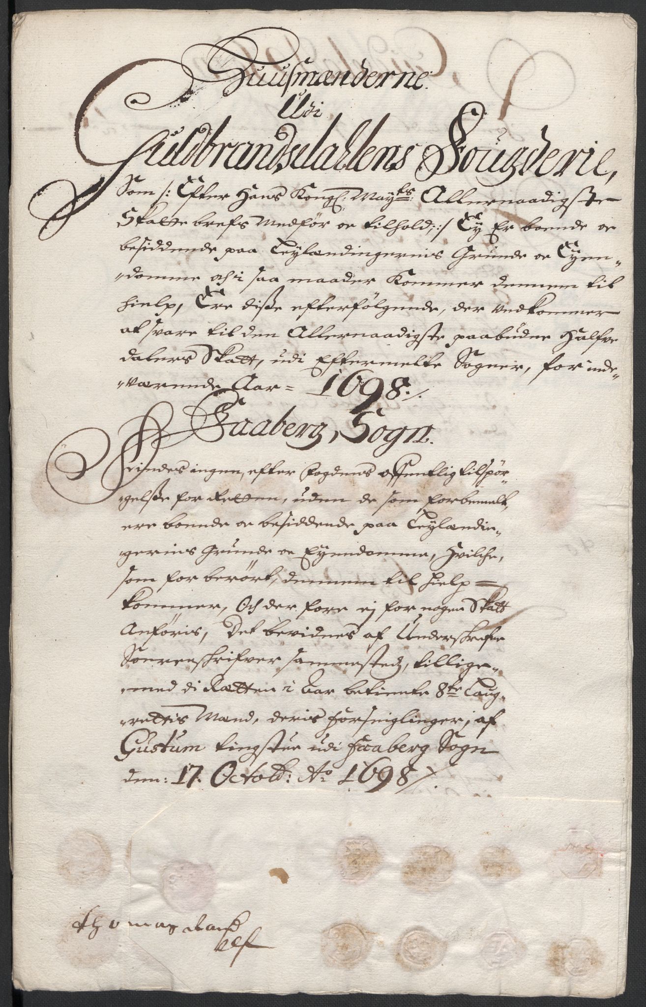 Rentekammeret inntil 1814, Reviderte regnskaper, Fogderegnskap, AV/RA-EA-4092/R17/L1171: Fogderegnskap Gudbrandsdal, 1698, s. 128