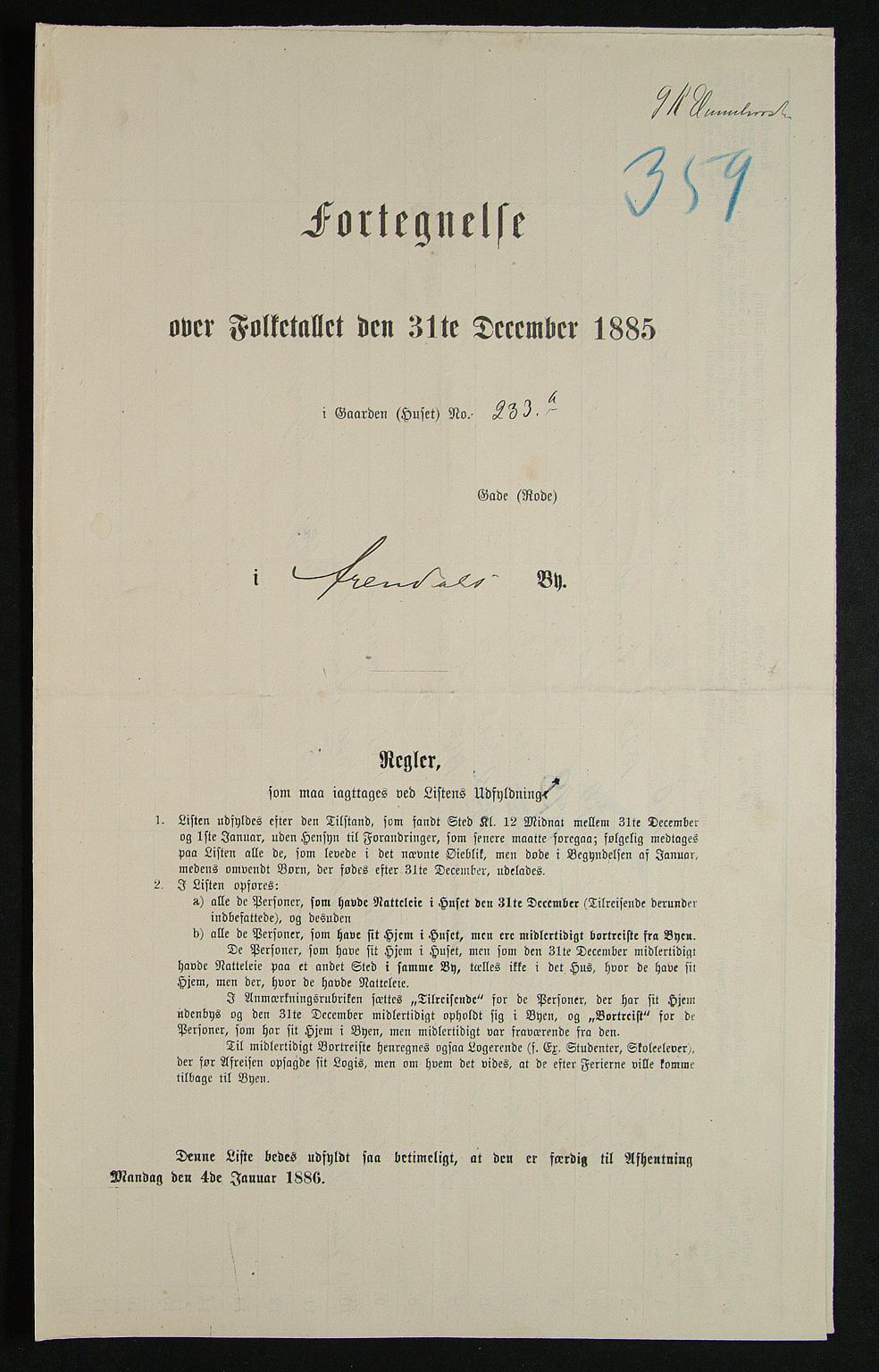 SAK, Folketelling 1885 for 0903 Arendal kjøpstad, 1885, s. 359