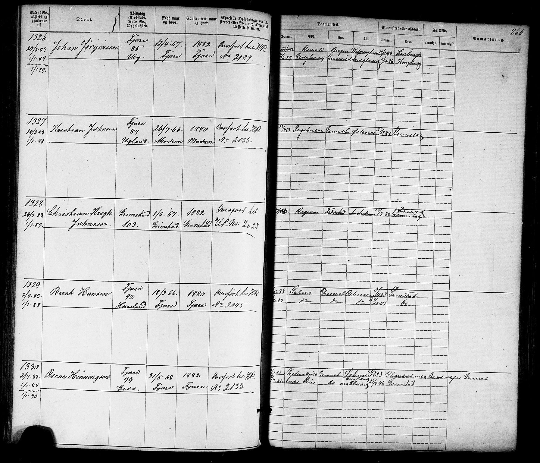 Grimstad mønstringskrets, AV/SAK-2031-0013/F/Fa/L0005: Annotasjonsrulle nr 1-1910 med register, V-18, 1870-1892, s. 301