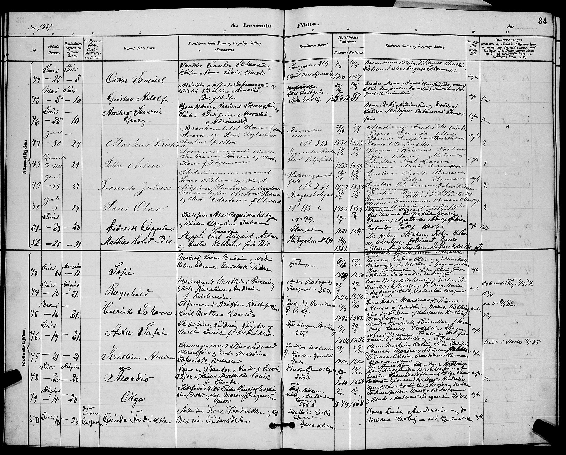 Tønsberg kirkebøker, AV/SAKO-A-330/G/Ga/L0006: Klokkerbok nr. 6, 1885-1895, s. 34