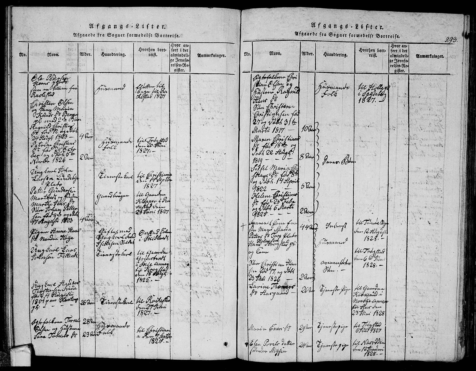 Eidsberg prestekontor Kirkebøker, AV/SAO-A-10905/G/Ga/L0001: Klokkerbok nr. I 1, 1814-1831, s. 293